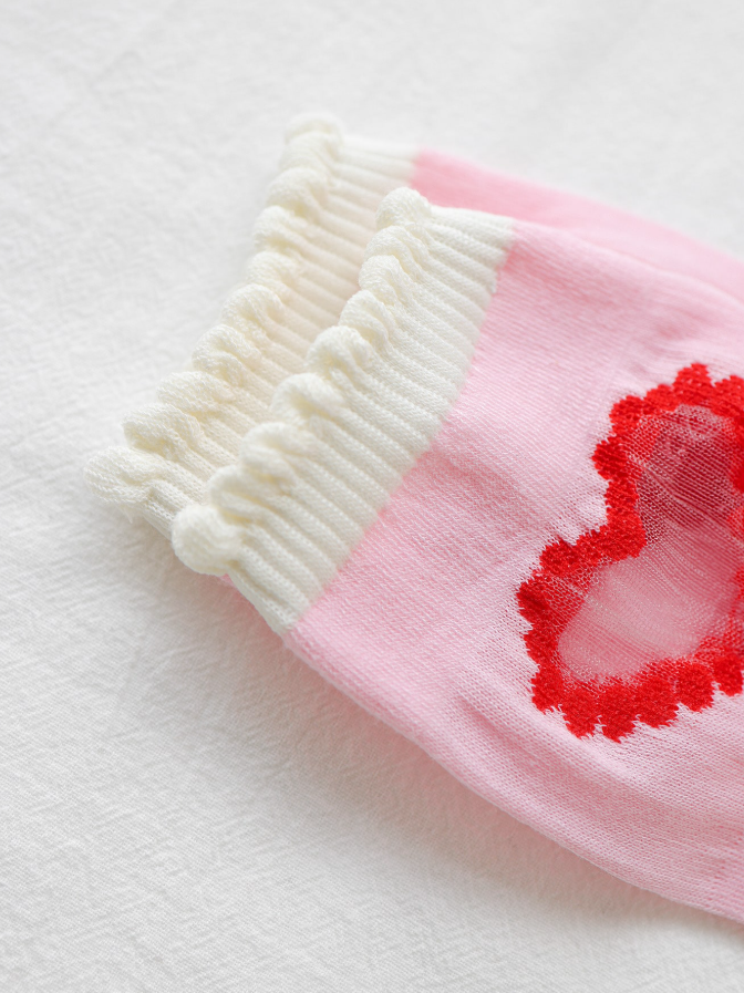 Kadın Tül Kalpli Soket Çorap Pembe