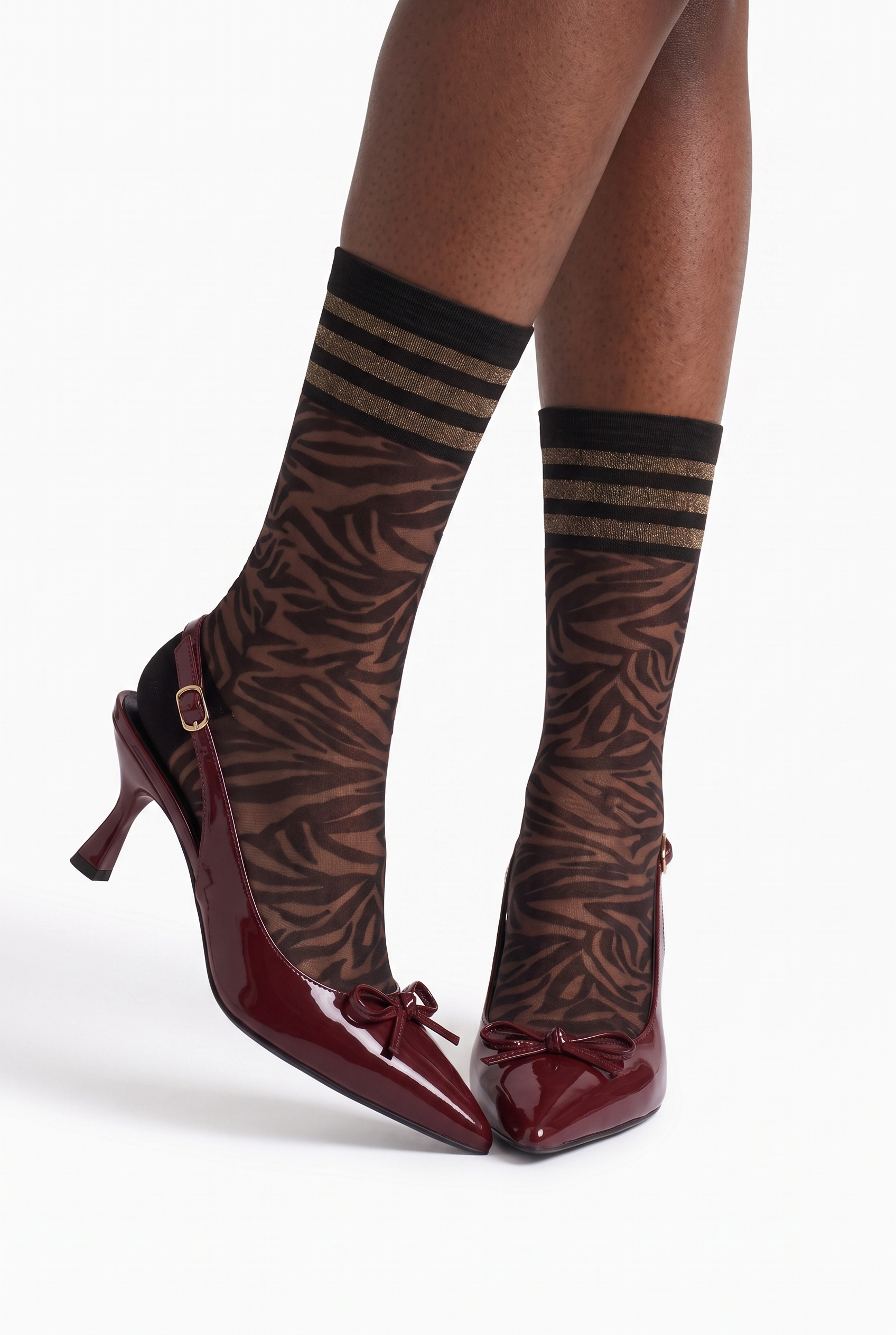 Women's Zebra Patterned Thin Sock Black/Silver