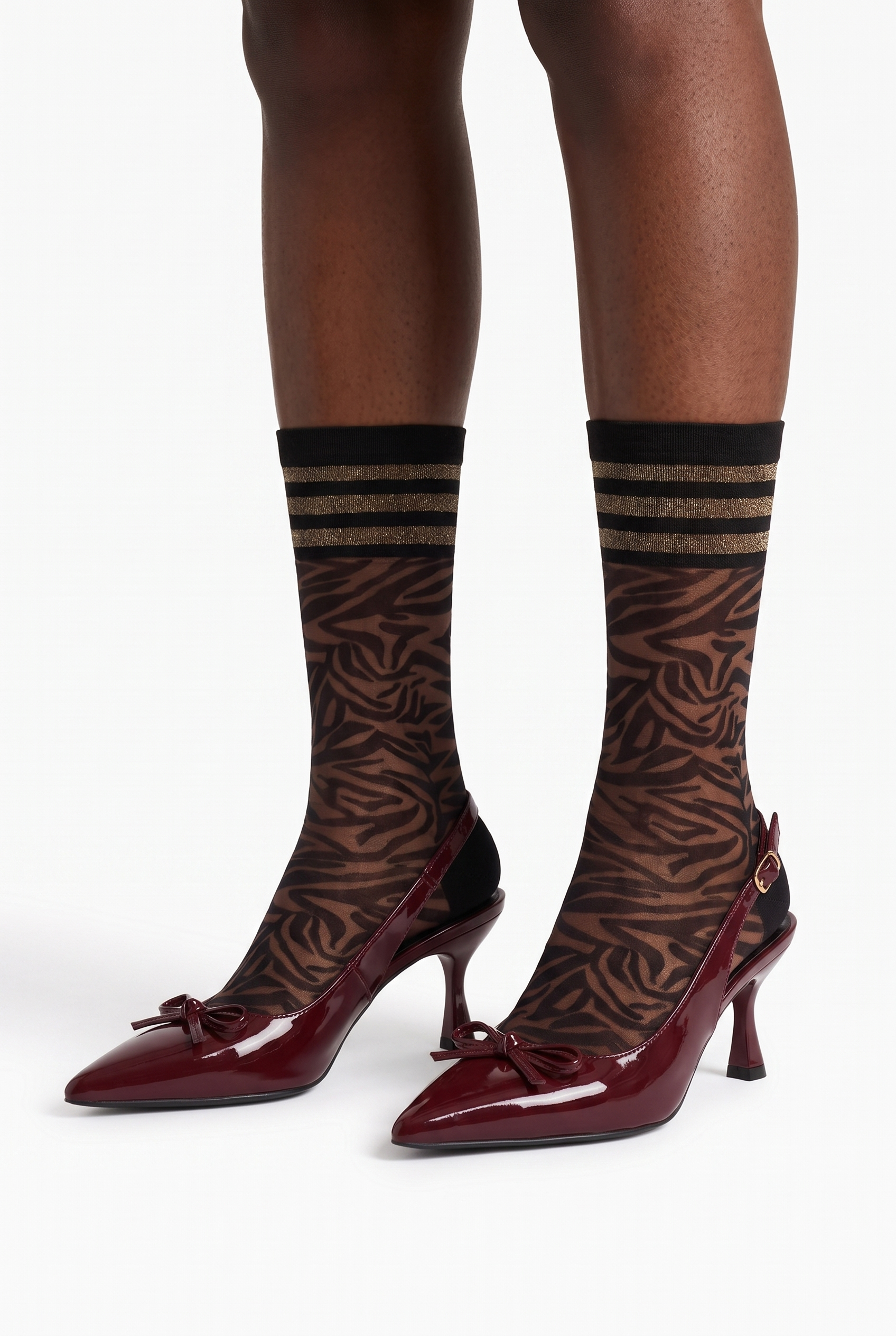 Women's Zebra Patterned Thin Sock Black/Silver