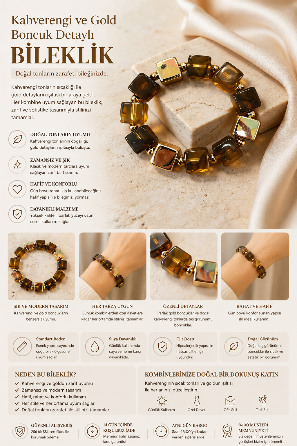 Brown And Gold Bead Detailed Bracelet