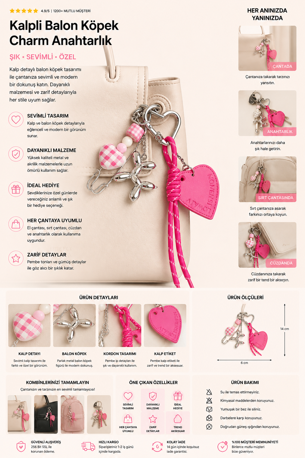 Heart Balloon Dog Charm Keychain