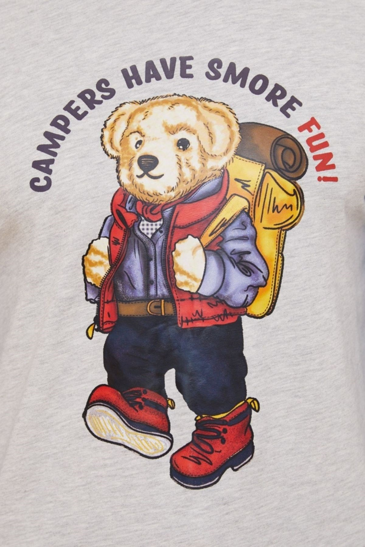Kampan Giden Teddy Bear Baskılı Erkek Pijama Takımı-Gri-Melanj.