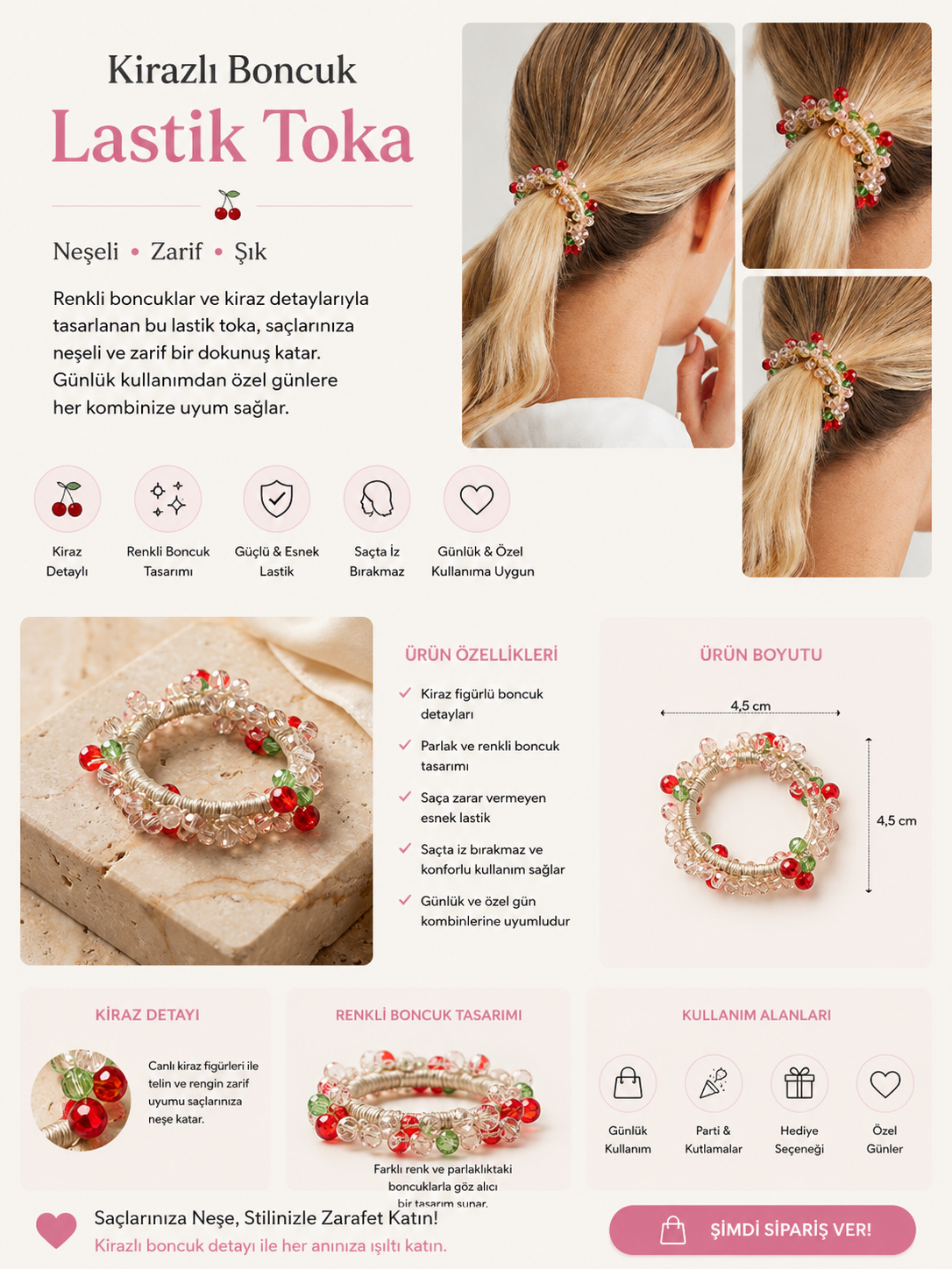 Cherry Bead Elastic Buckle
