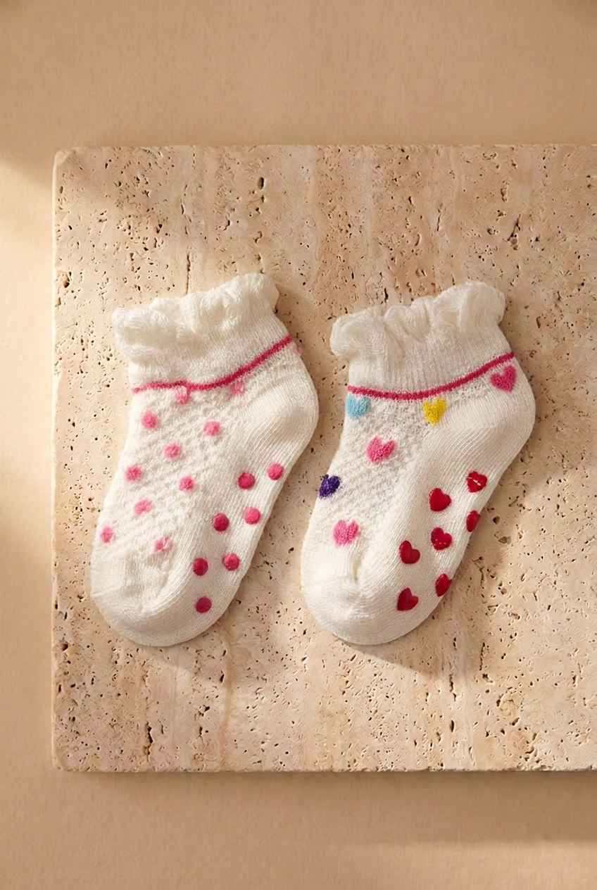 Kız Bebek 2'li Renkli Slikon Tabanlı Step Çorap