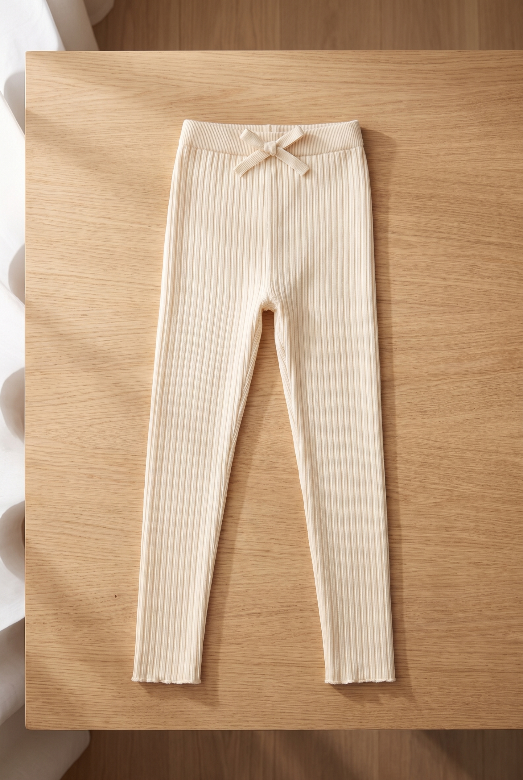Ribbed Knit Leggings for Baby Girls - Ecru