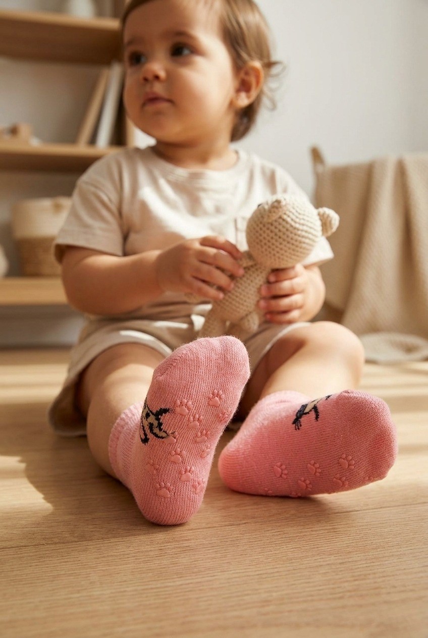 12501G1024 KEDİLİ BEBEK STEP ÇORAP Pembe