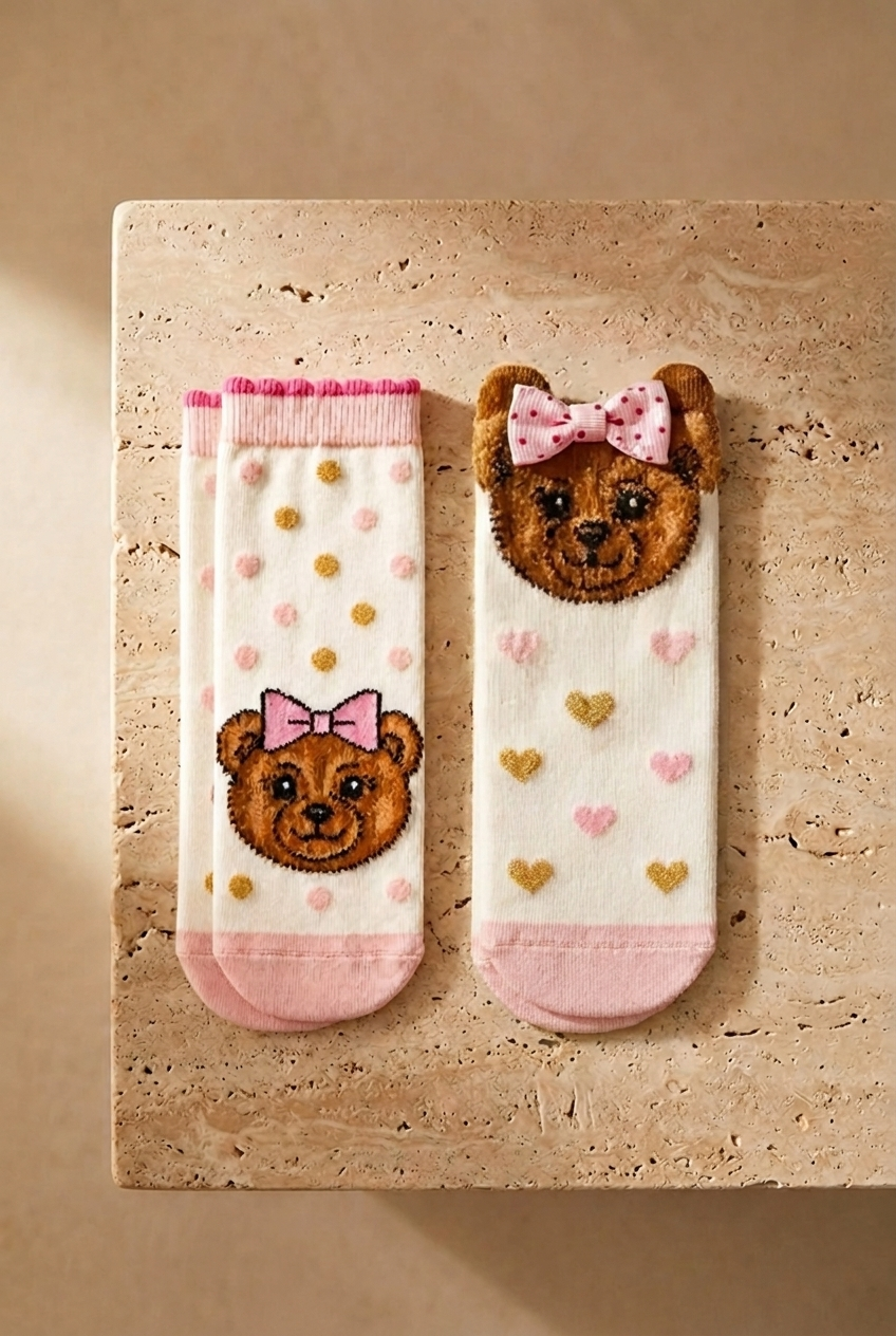 Baby Girl Ocean Odyssey Bear 2-Piece Sock Rose Pink