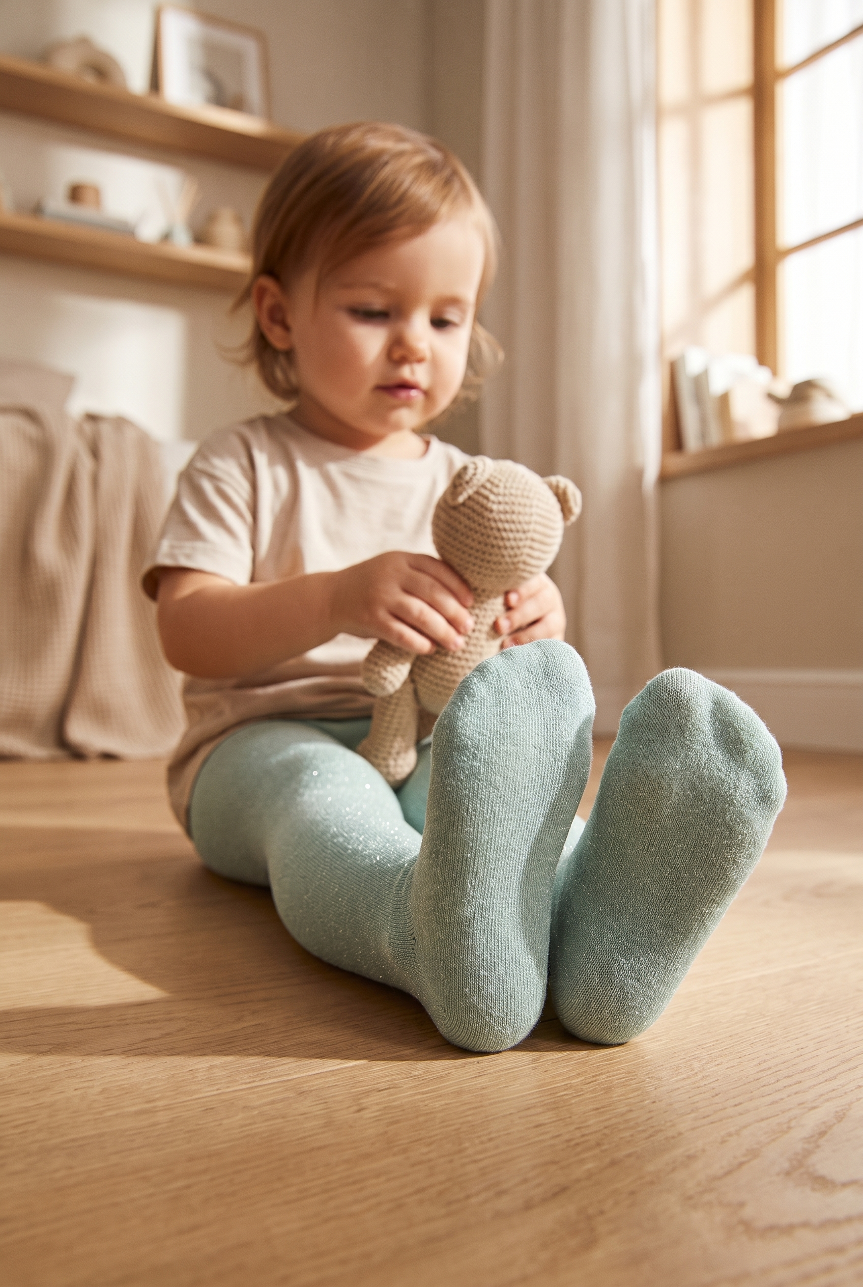 Kız Bebek Simli Külotlu Çorap Yeşil