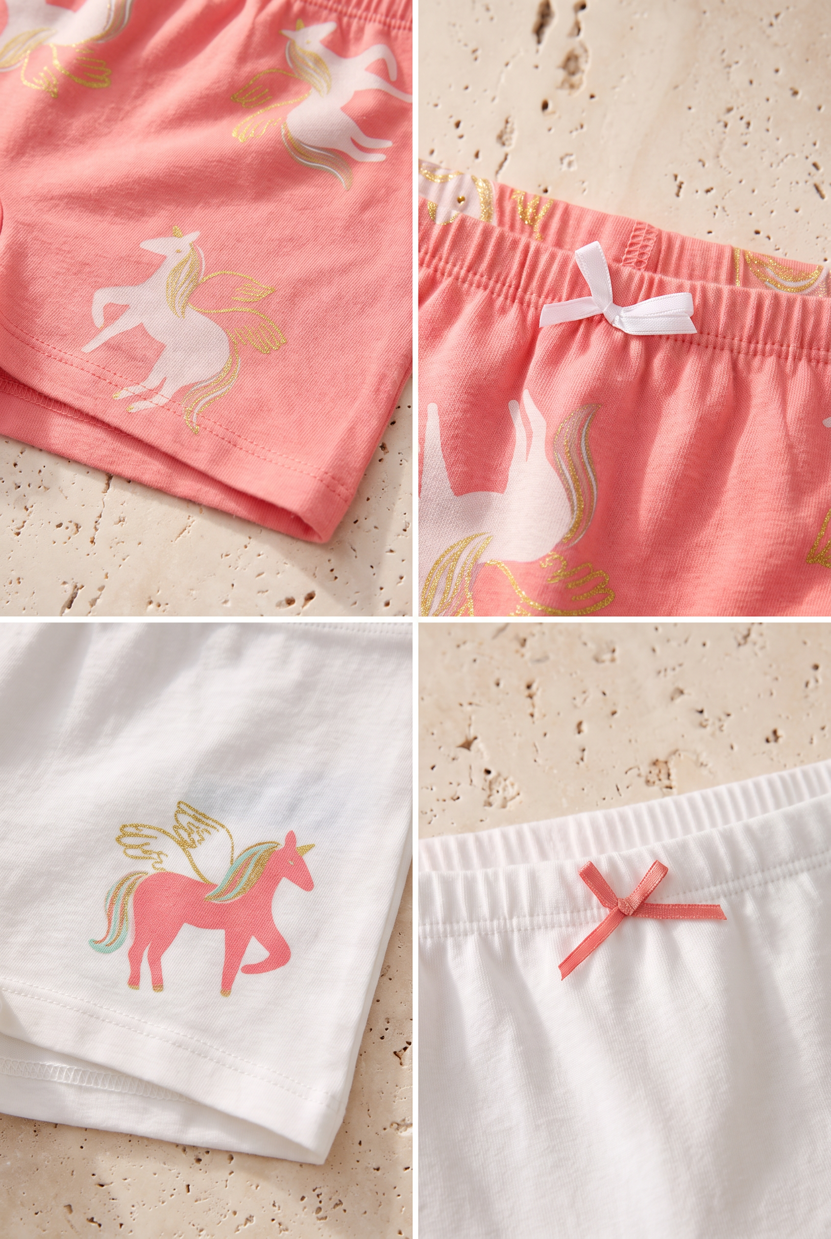 Kız Çocuk 2'li Paket Unicorn Boxer Ekru/Pembe