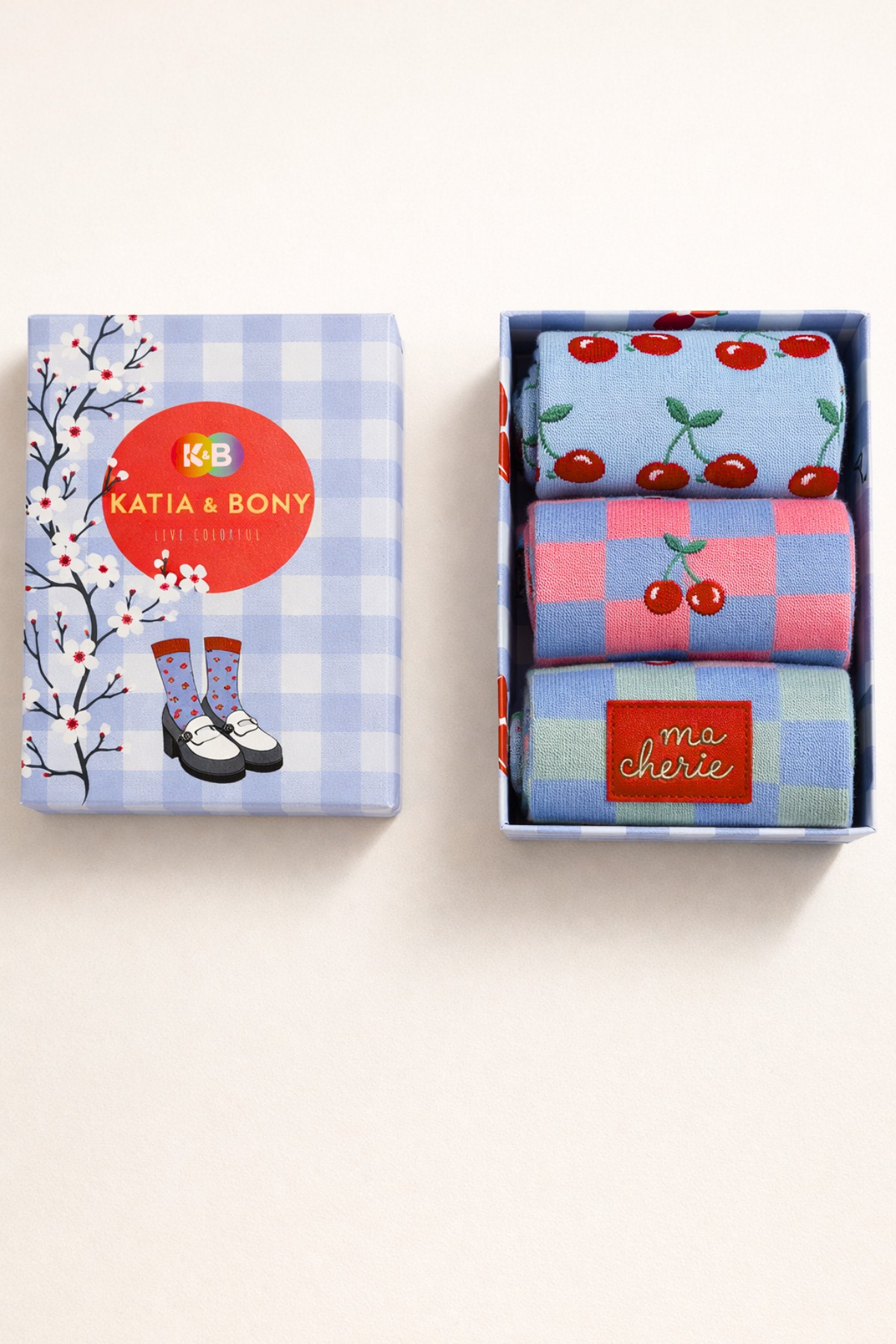 Kız Çocuk 3'lü Kiraz Desenli Kutulu Soket Çorap