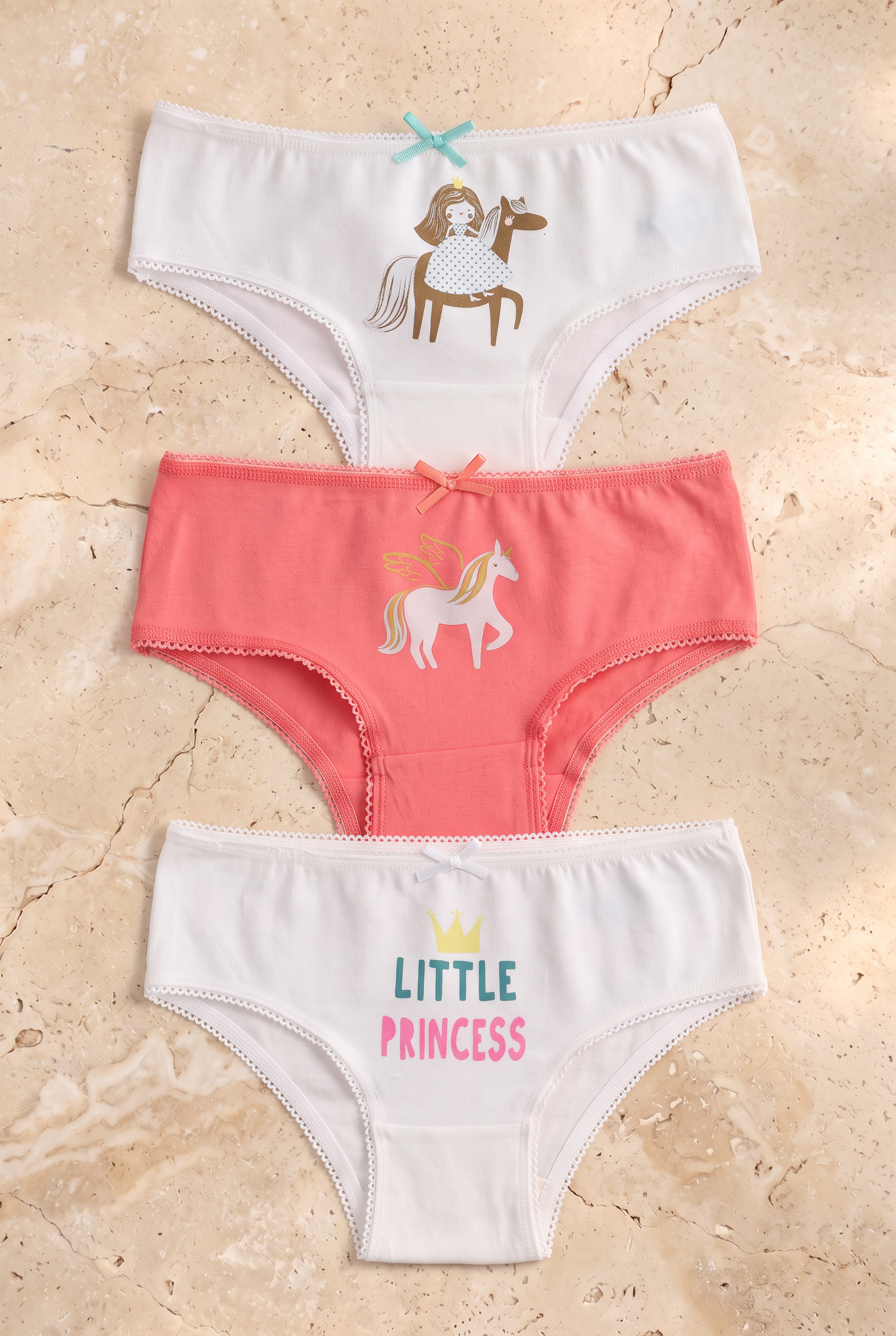 Kız Çocuk 3'lü Paket Puantiye Slip Ekru