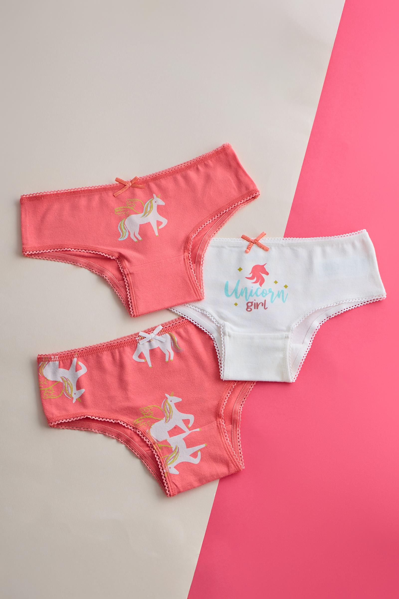 Kız Çocuk 3'lü Paket Unicorn Slip Ekru/Pembe