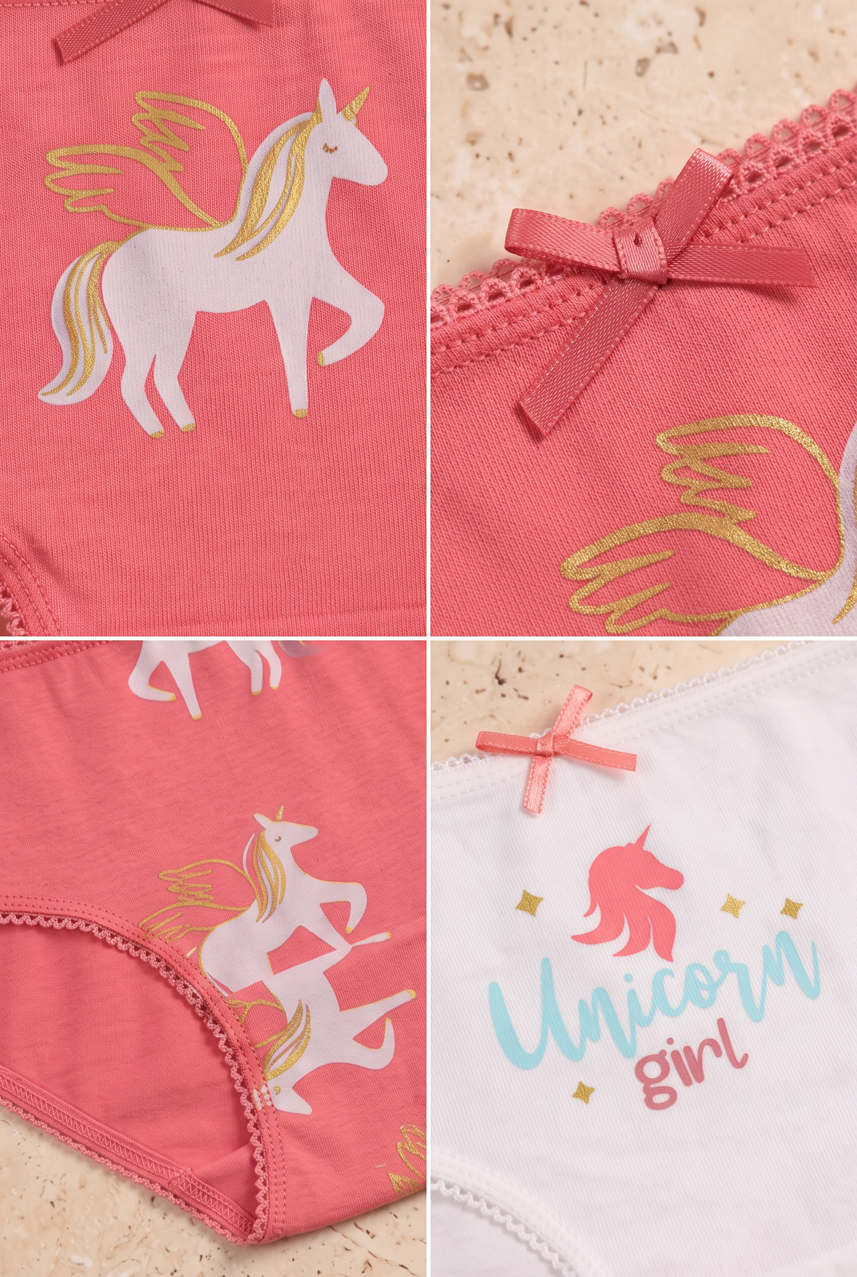 Kız Çocuk 3'lü Paket Unicorn Slip Ekru/Pembe