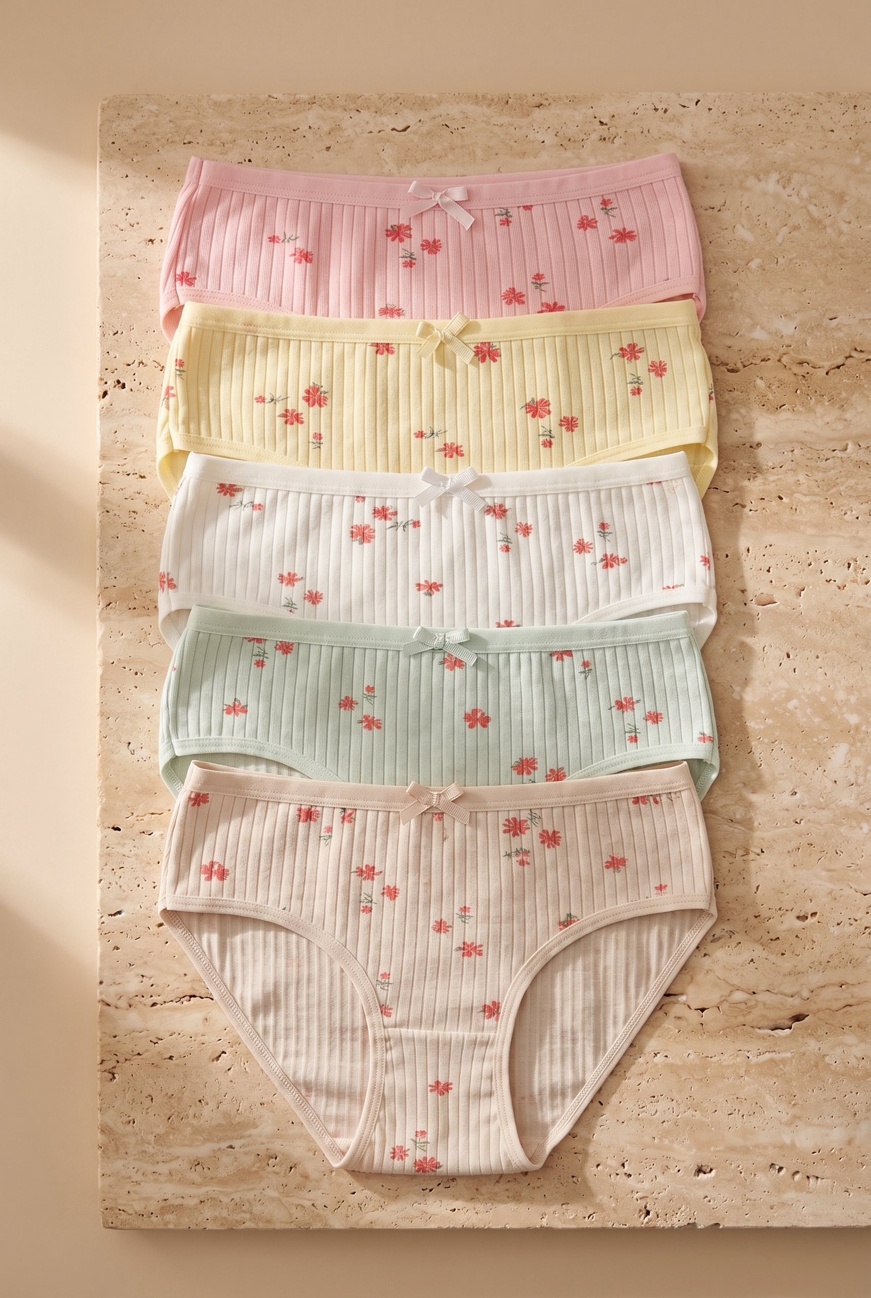 Kız Çocuk 5 li Paket Çiçekli Ribanalı  Slip Külot Renkli