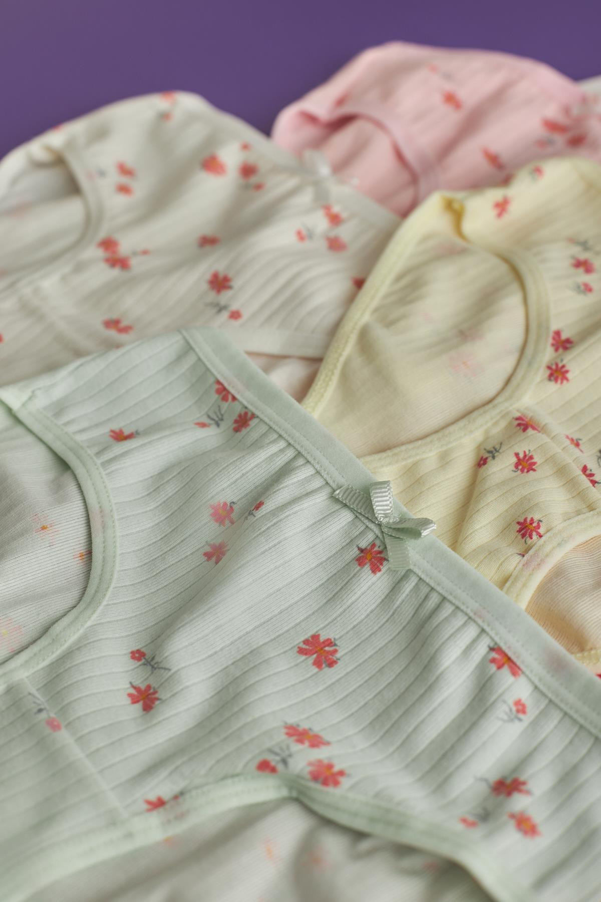 Kız Çocuk 5 li Paket Çiçekli Ribanalı  Slip Külot Renkli