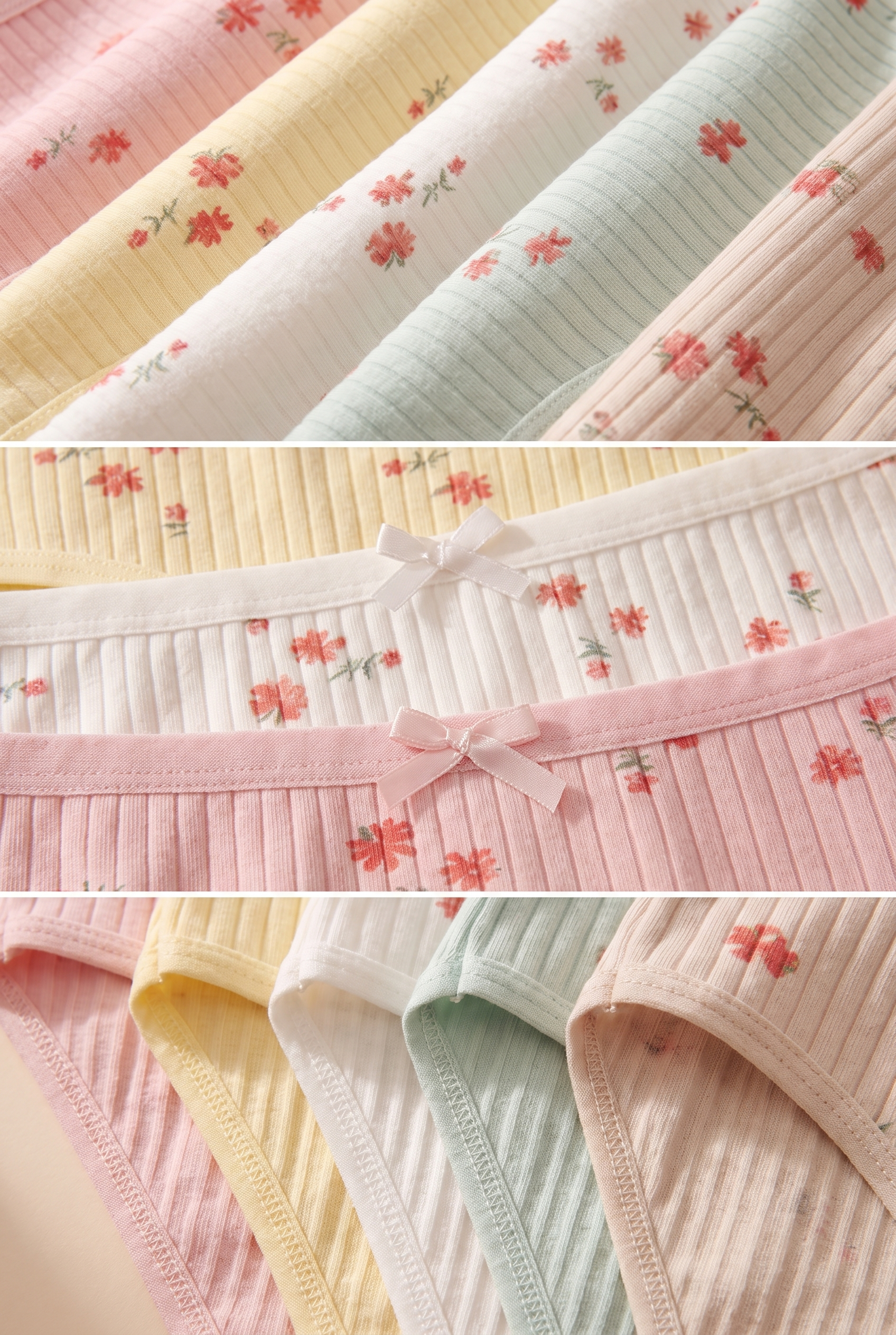 Kız Çocuk 5 li Paket Çiçekli Ribanalı  Slip Külot Renkli