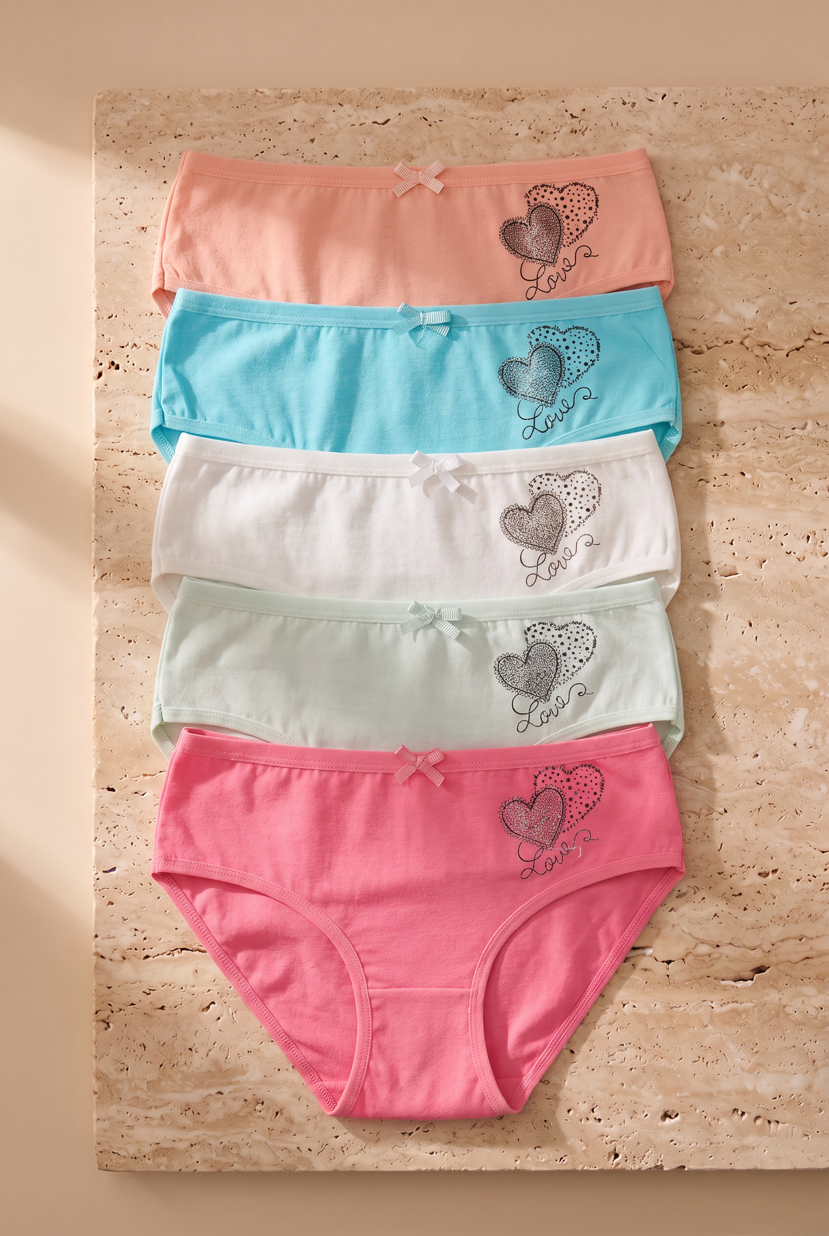 Kız Çocuk 5 li Paket Renkli Slip Külot-Kalpler Çok Renkli