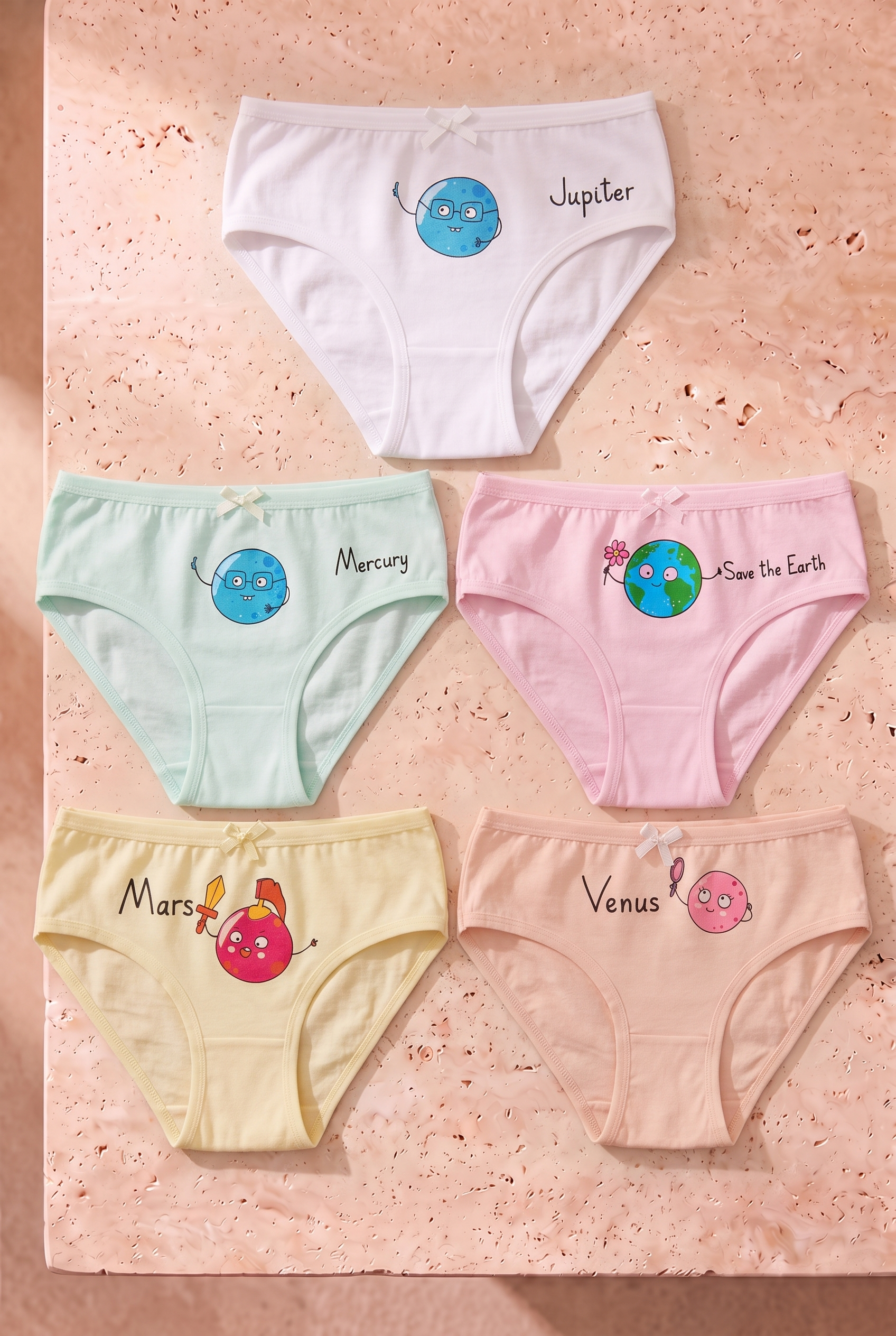 Kız Çocuk 5 li Paket Renkli Slip Külot Sevimli Gezegenler Çok Renkli