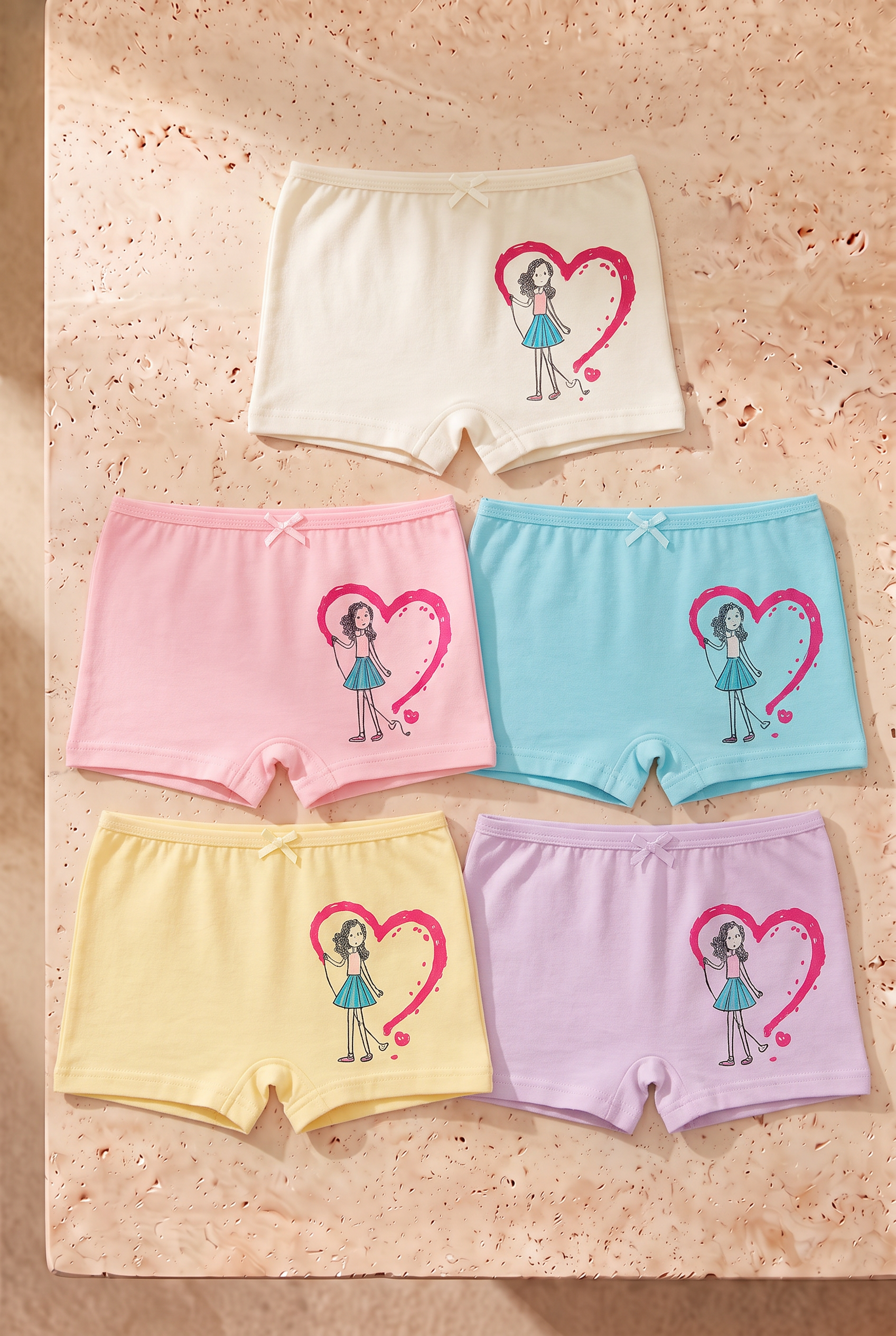 Girls' 5-Piece Heart Boxer Set Multicolored