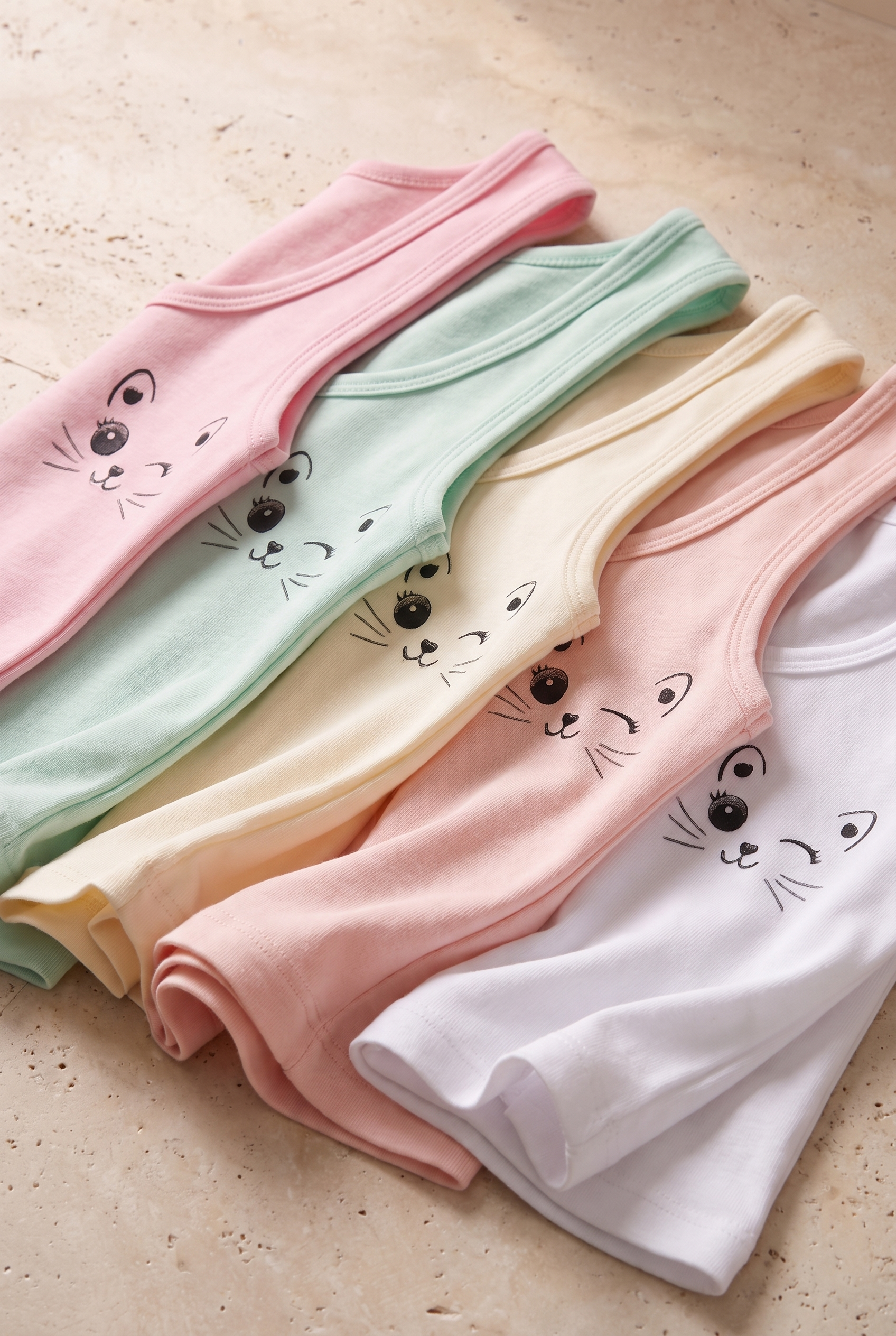 12503G1059 5PCK KEDİ BASKILI KIZ ÇOCUK ATLET - K-7923 Patterned