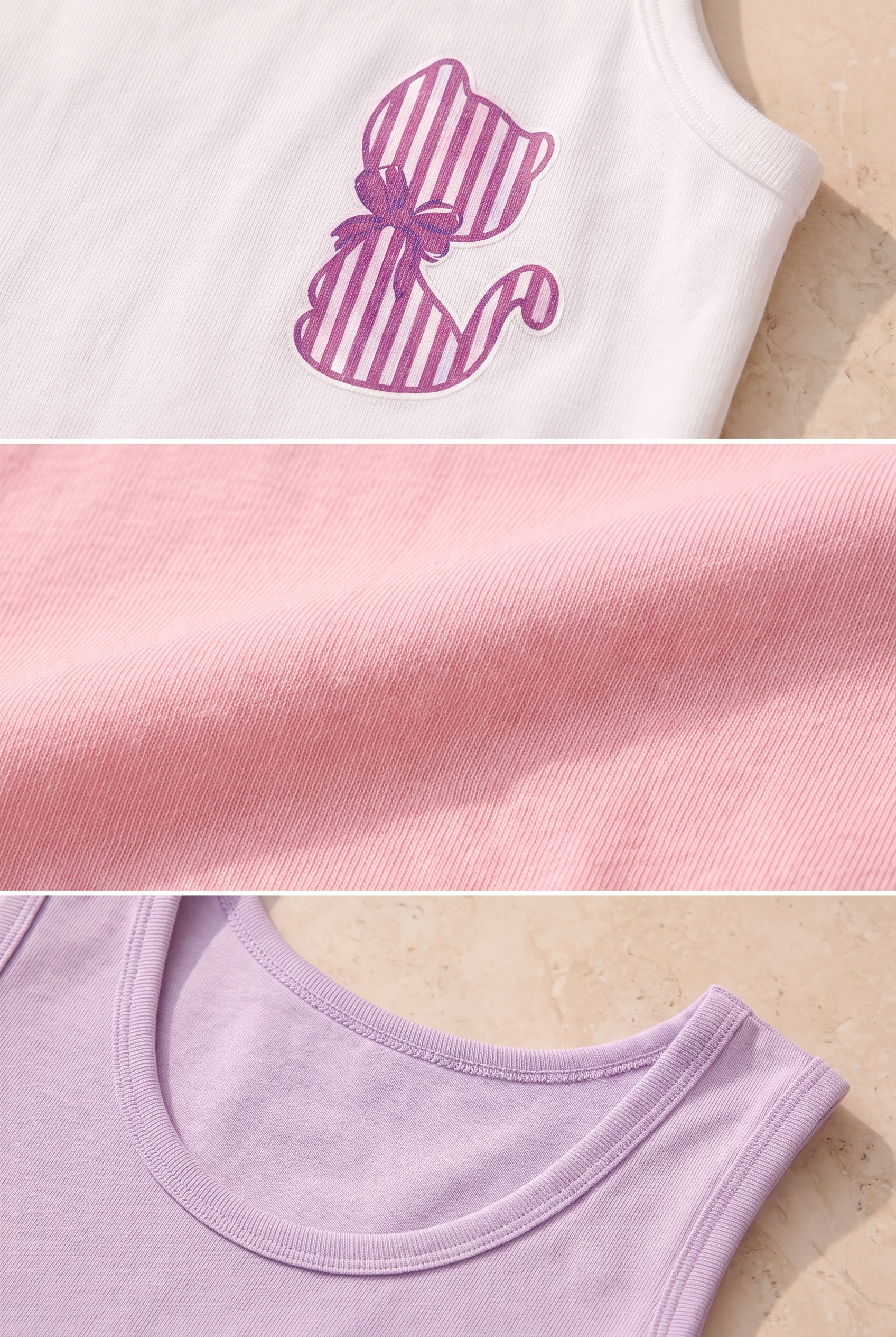 12503G1061 5PCK KEDİ DESENLİ KIZ ÇOCUK ATLET - K-7924 Patterned