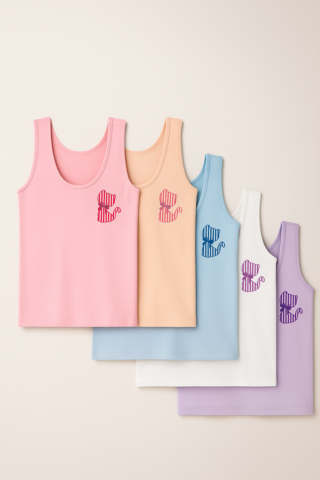 Kız Çocuk 5'li Kedi Desenli Atlet