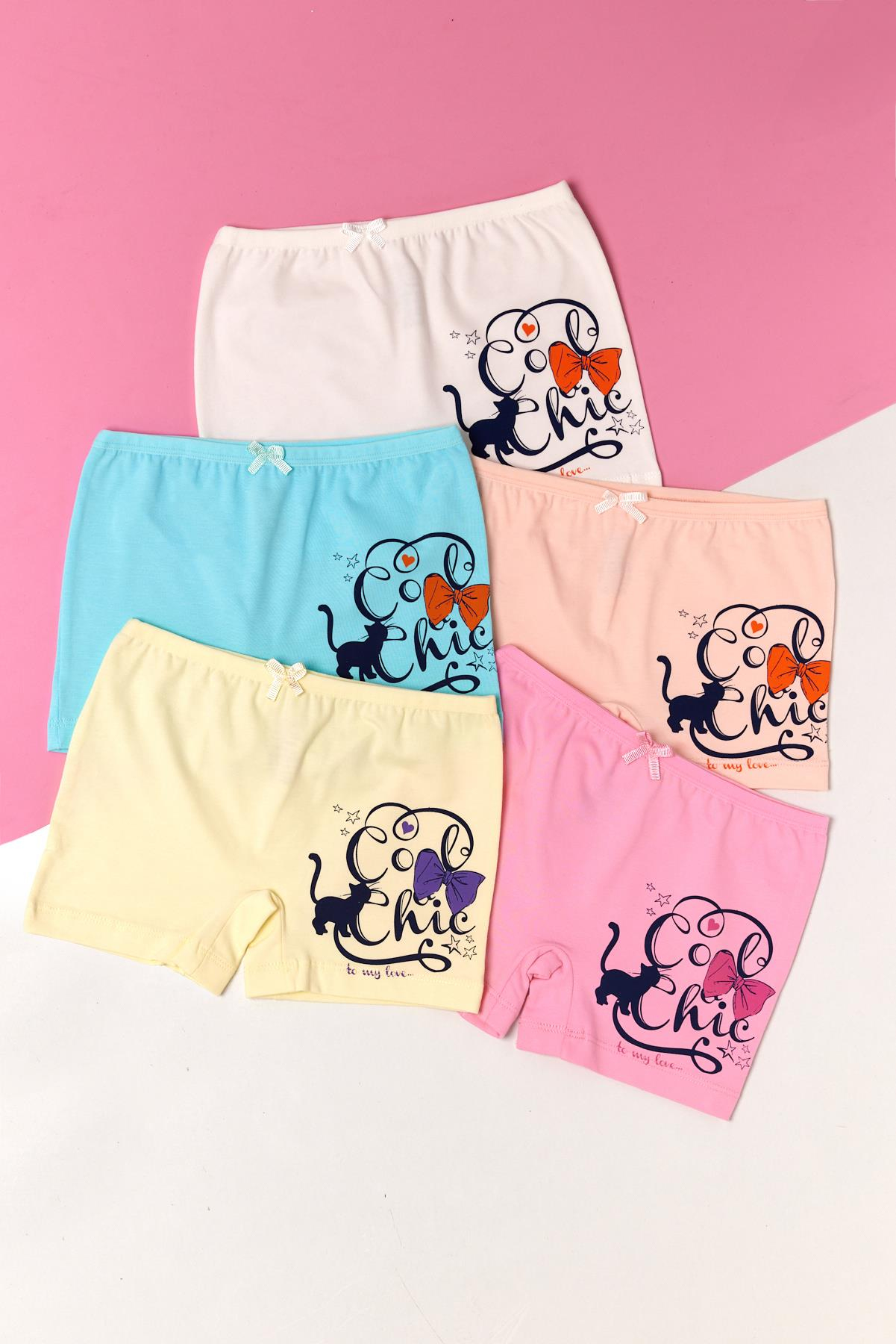 Kız Çocuk 5'li Paket Kedi Desenli Boxer
