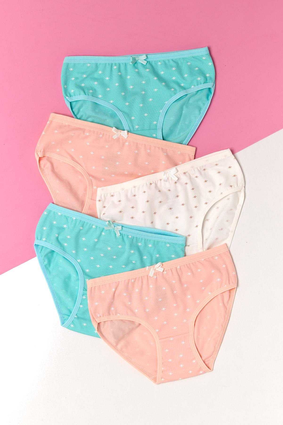 Kız Çocuk 5'li Paket Yıldız Desenli Boxer