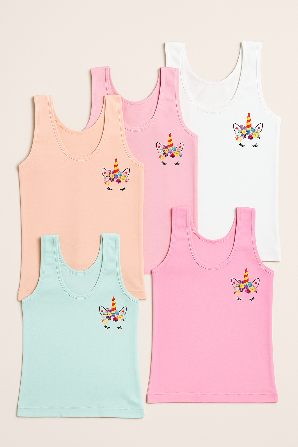 Kız Çocuk 5'li Unicorn Desenli Atlet