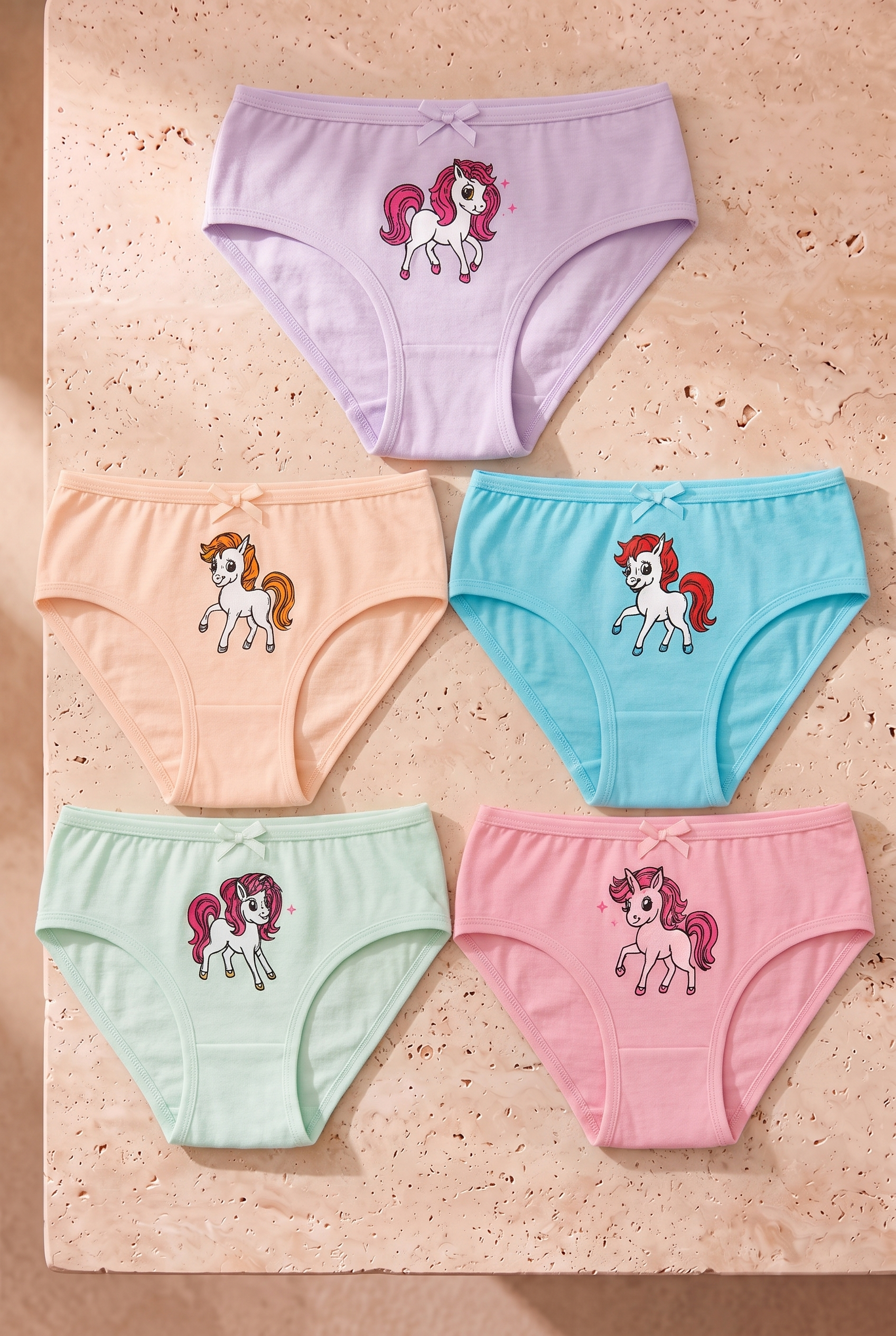 Kız Çocuk 5'li Unicorn Desenli Külot Çok Renkli