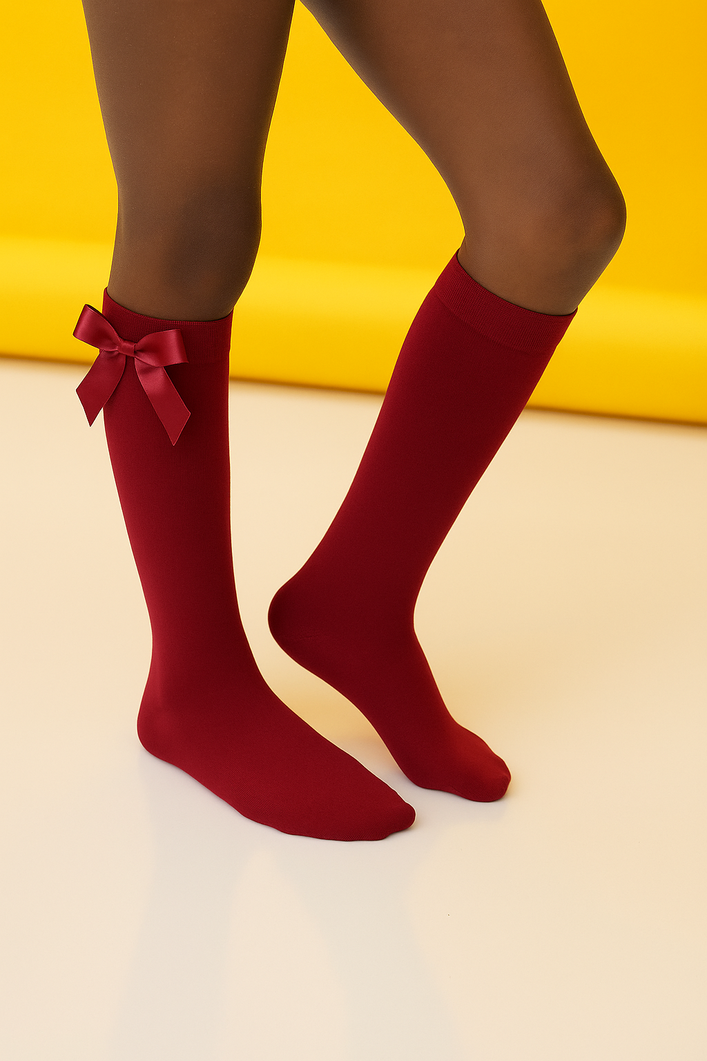 Kız Çocuk Aksesuarlı Dizaltı Çorap Bordo