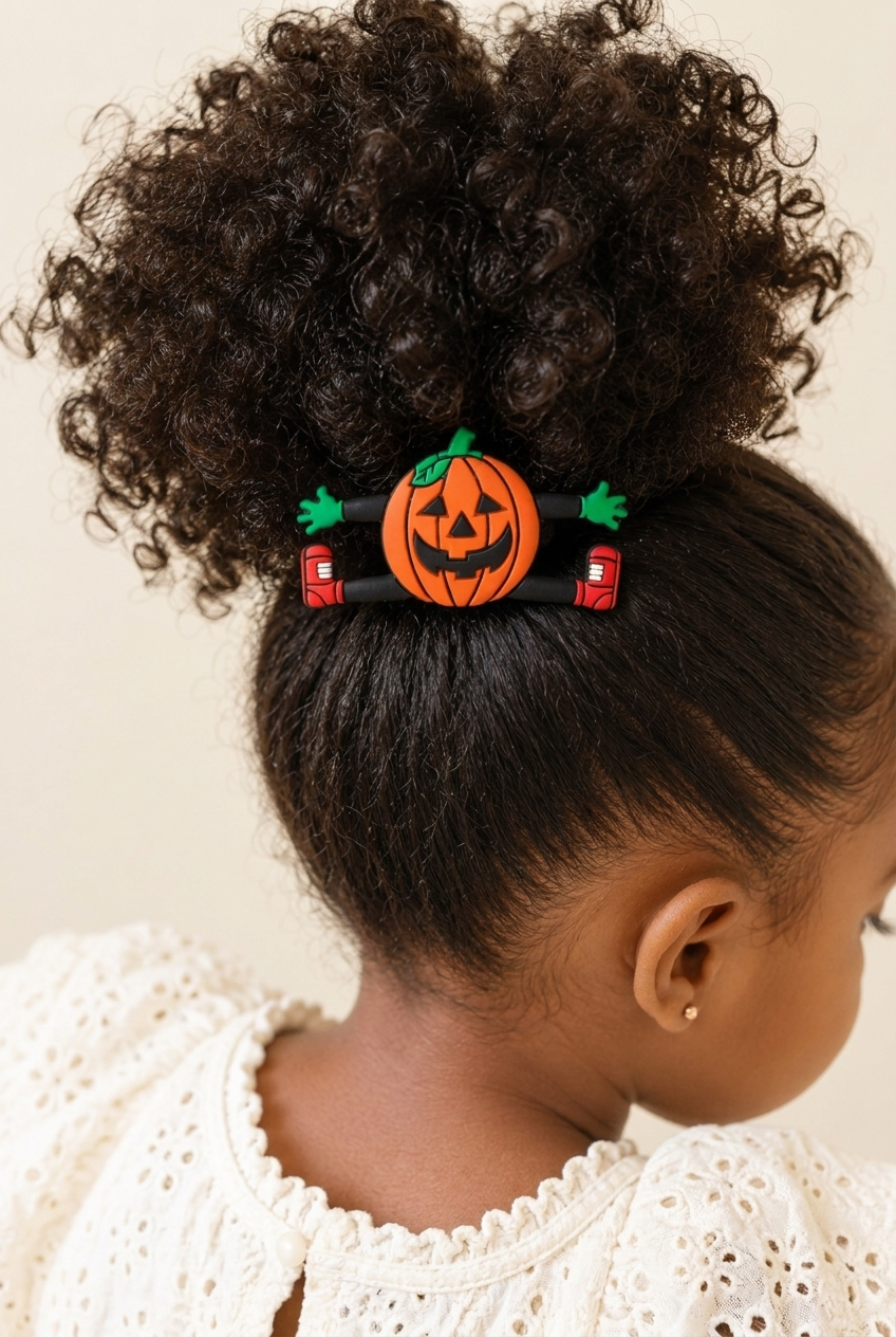 Kız Çocuk Balkabağı Figürlü Lastikli Halloween Tokası Turuncu