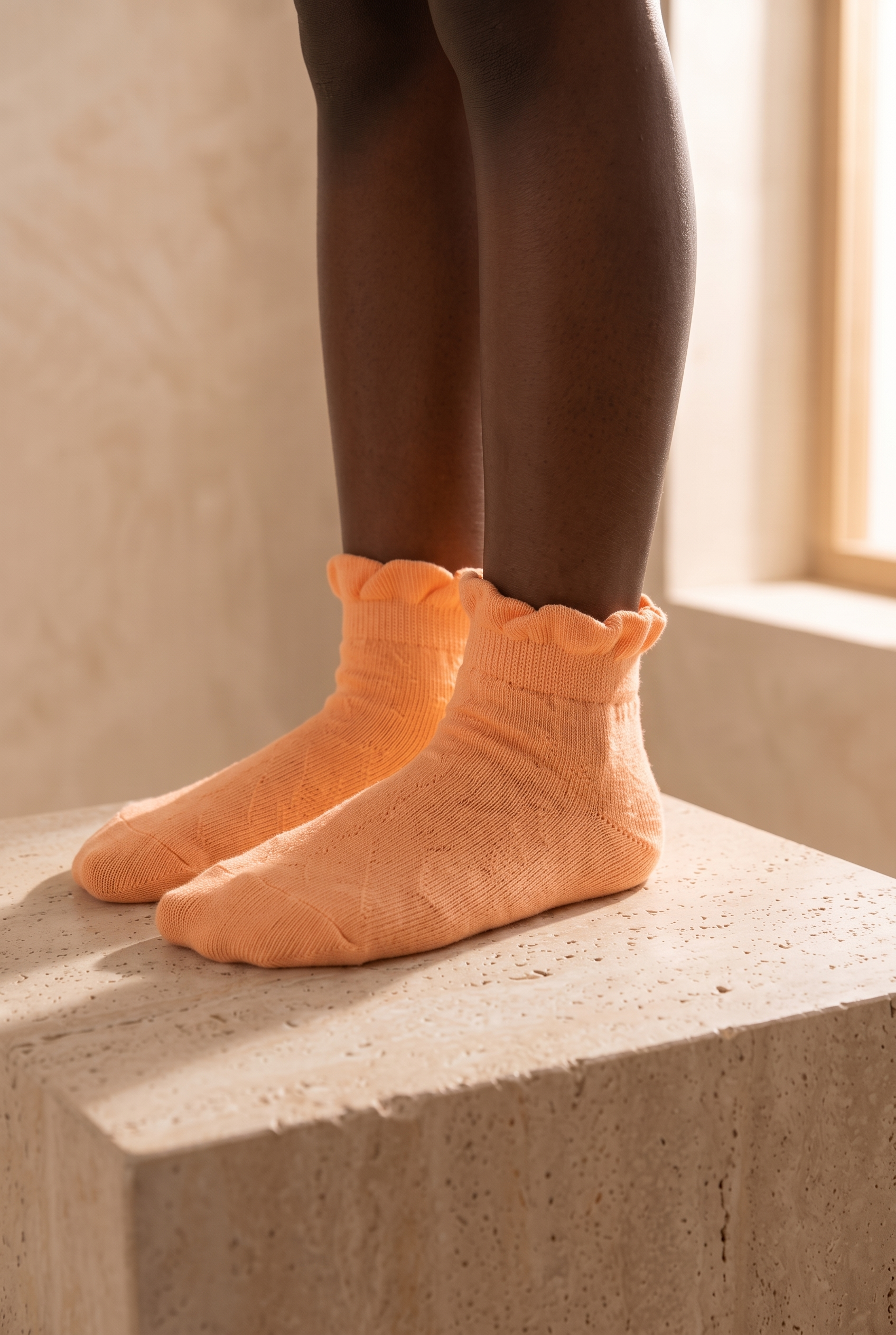 Kız Çocuk Bileği Fırfırlı Step Çorap Sarı