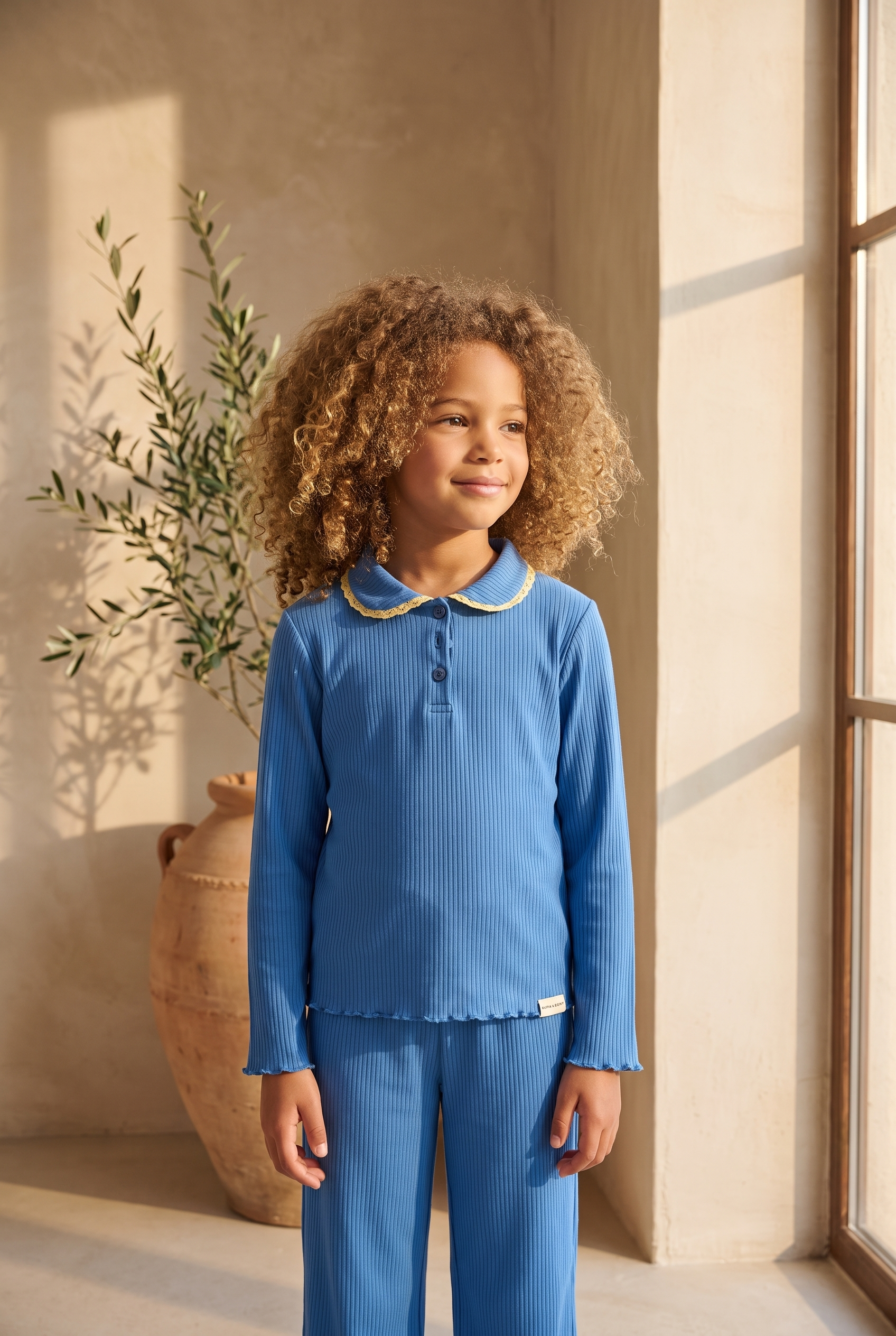 Kız Çocuk Blue Harmony Fitilli Pijama Takımı Mavi