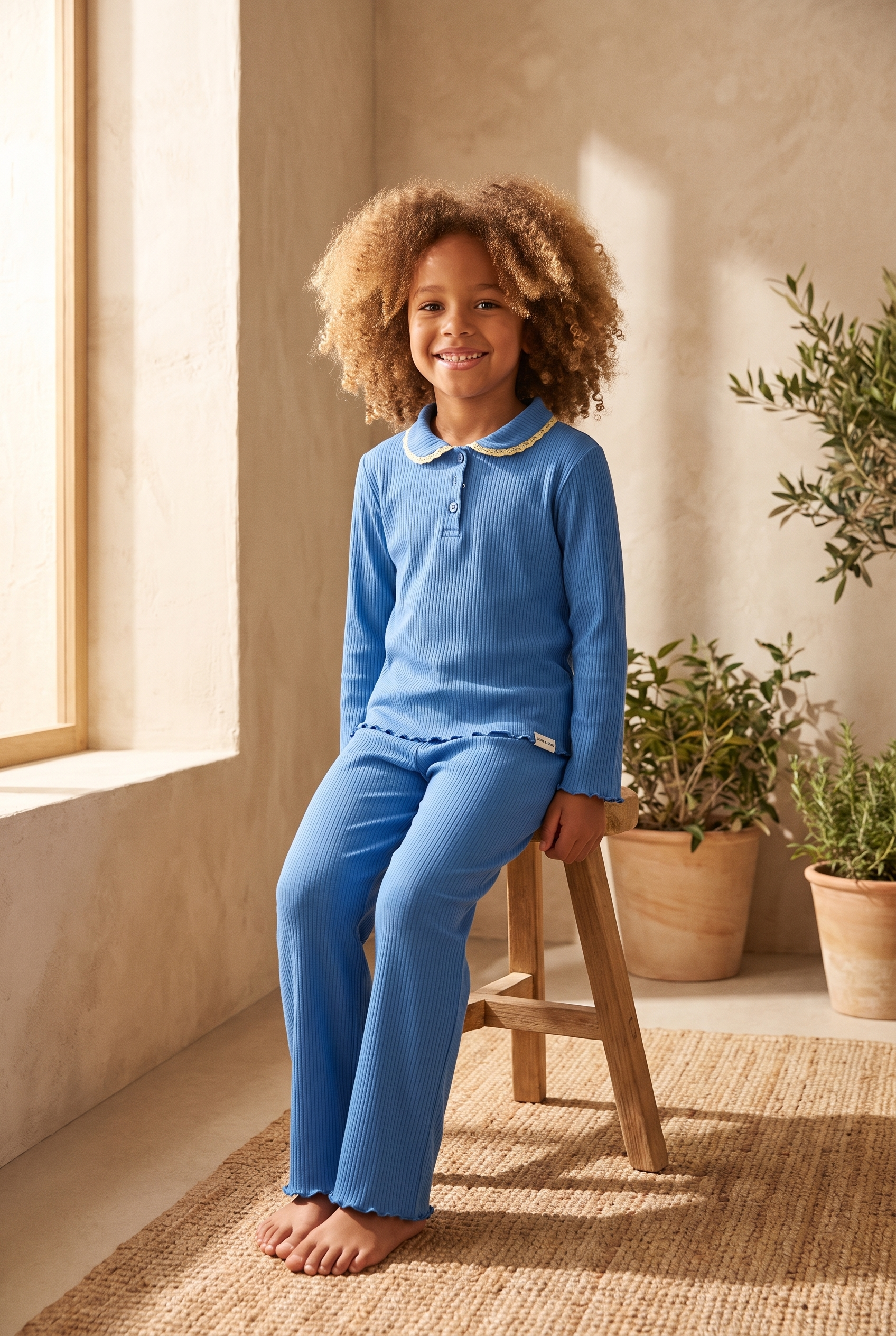 Kız Çocuk Blue Harmony Fitilli Pijama Takımı Mavi
