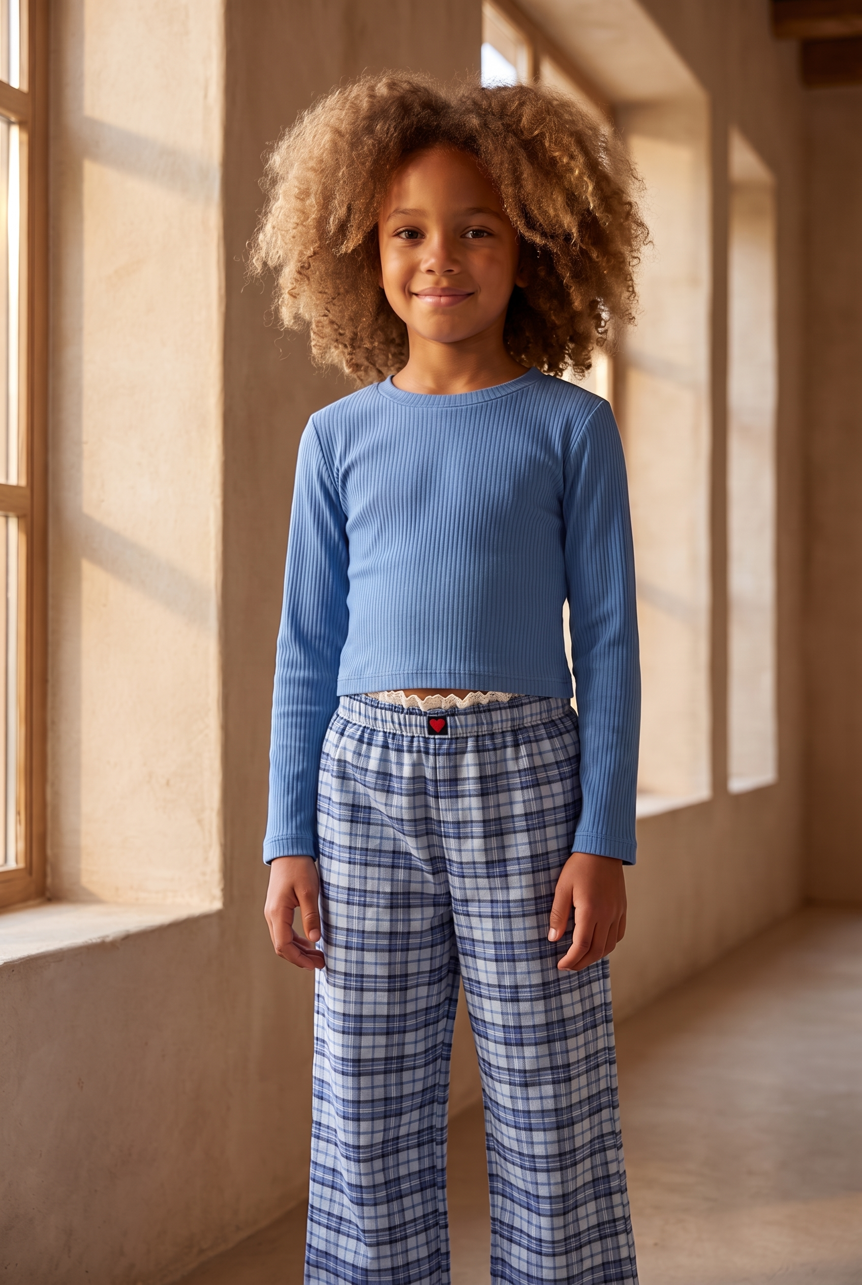 Kız Çocuk Blue Harmony Mavi Ekoseli Pijama Takımı