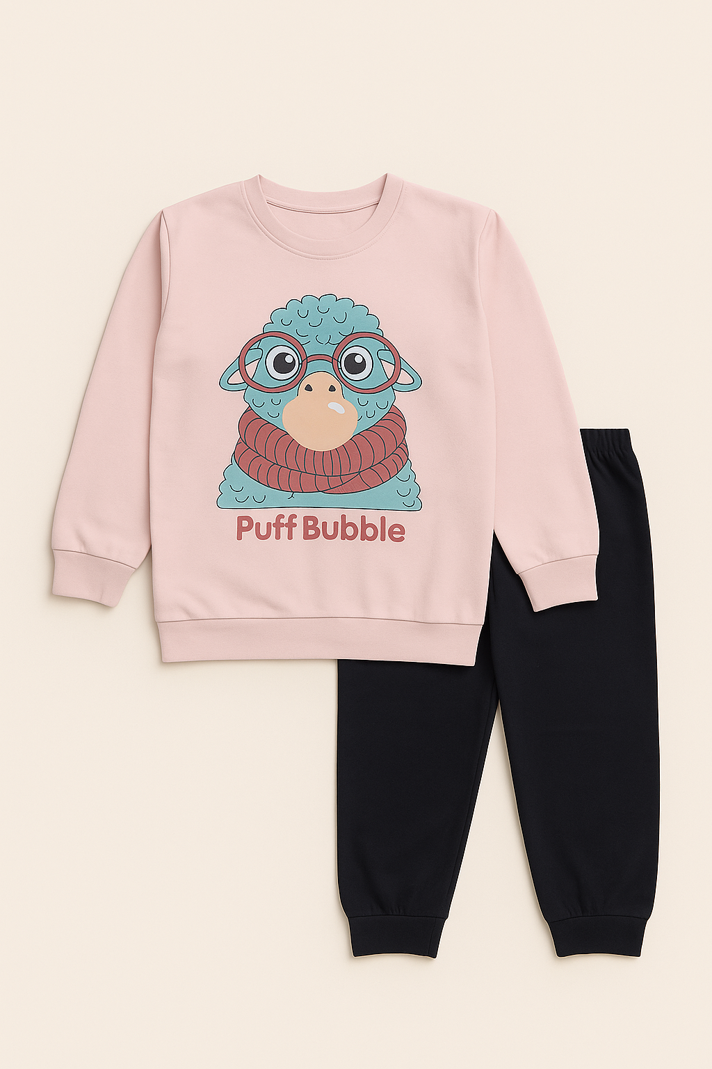 Kız Çocuk Bubble Desenli Pijama Takımı Pembe