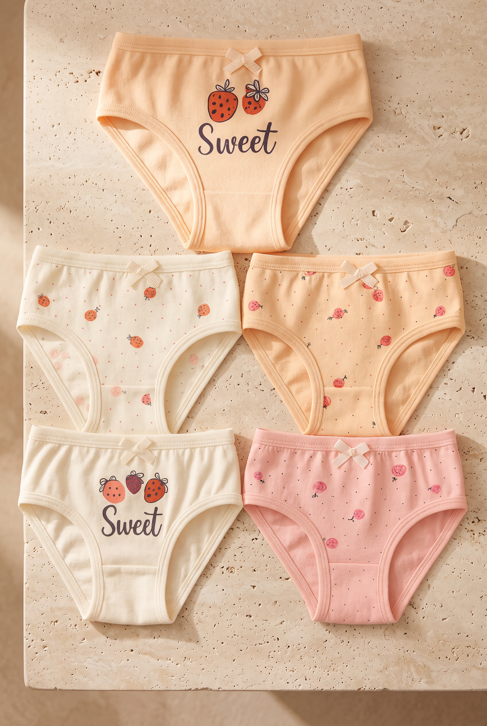 Kız Çocuk Çilek Baskılı 5'li Slip Külot