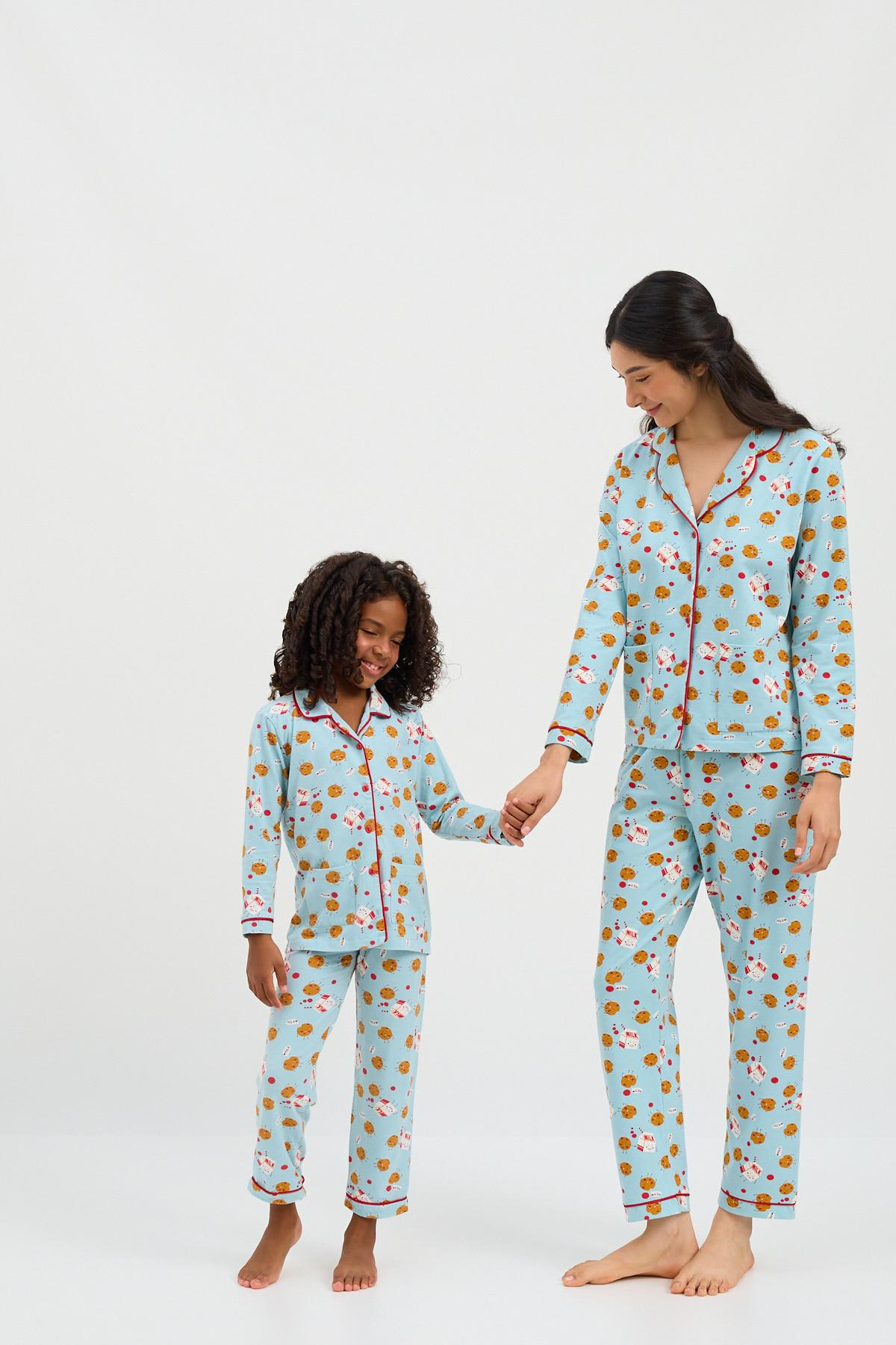 Kız Çocuk Cookie Pijama Takımı Mavi
