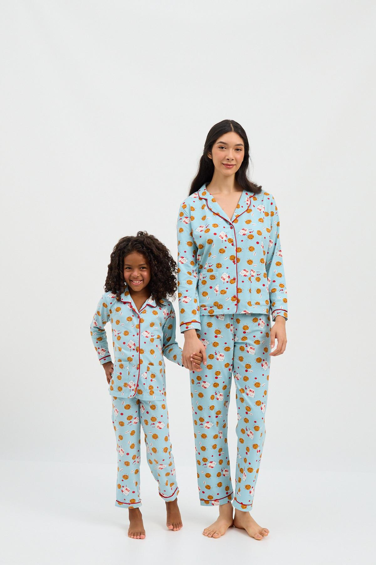 Kız Çocuk Cookie Pijama Takımı Mavi
