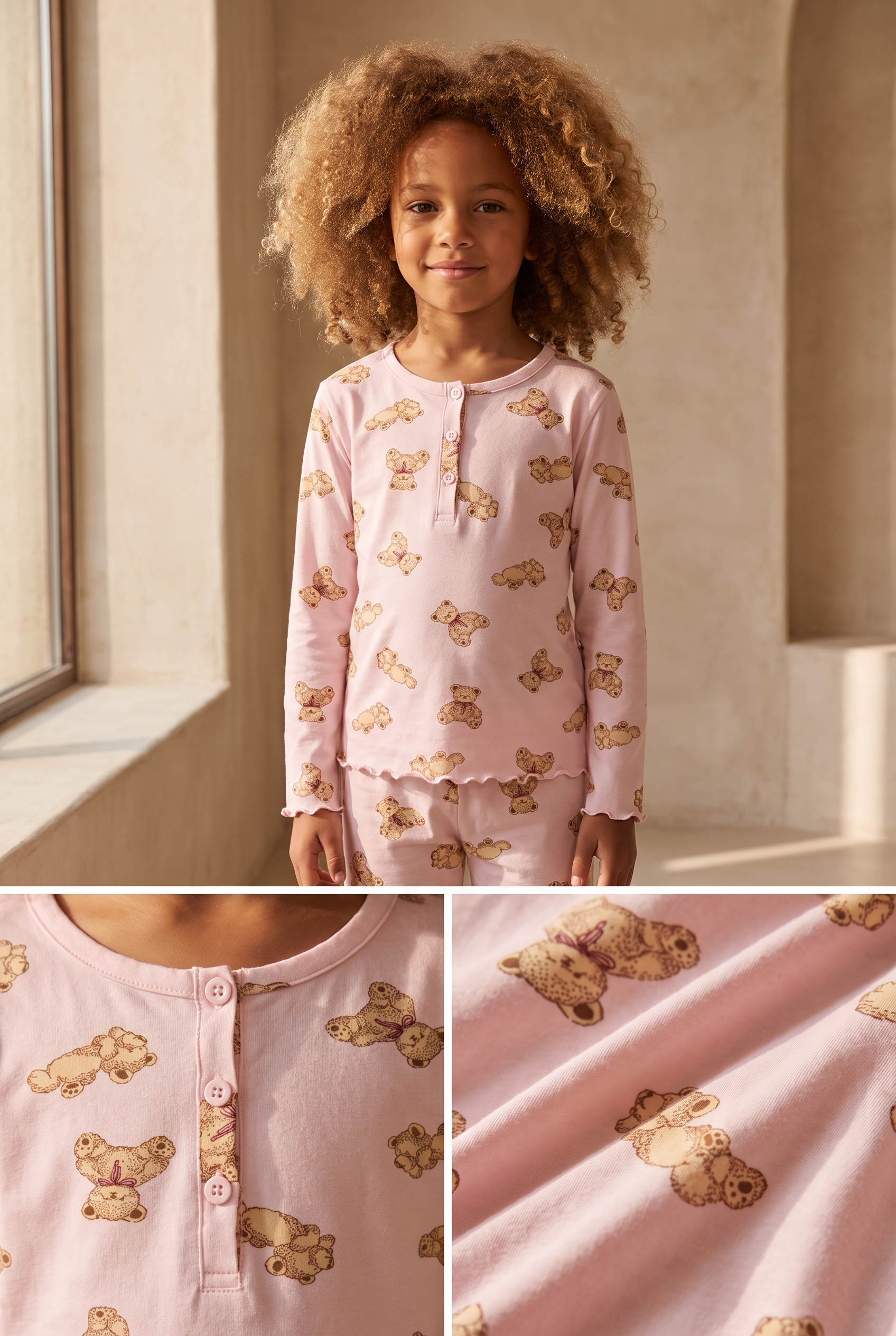 22612K2004 CUTE EDITION TEDDY KIZ ÇOCUK PİJAMA TAKIM Pembe