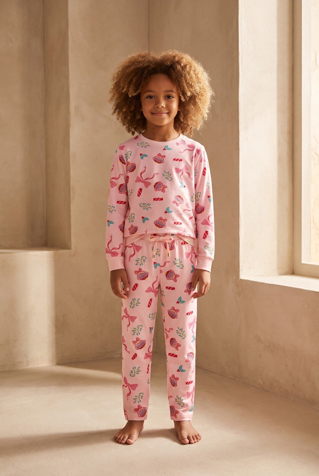 Kız Çocuk Dear Santa Candy Pijama Takımı Pembe