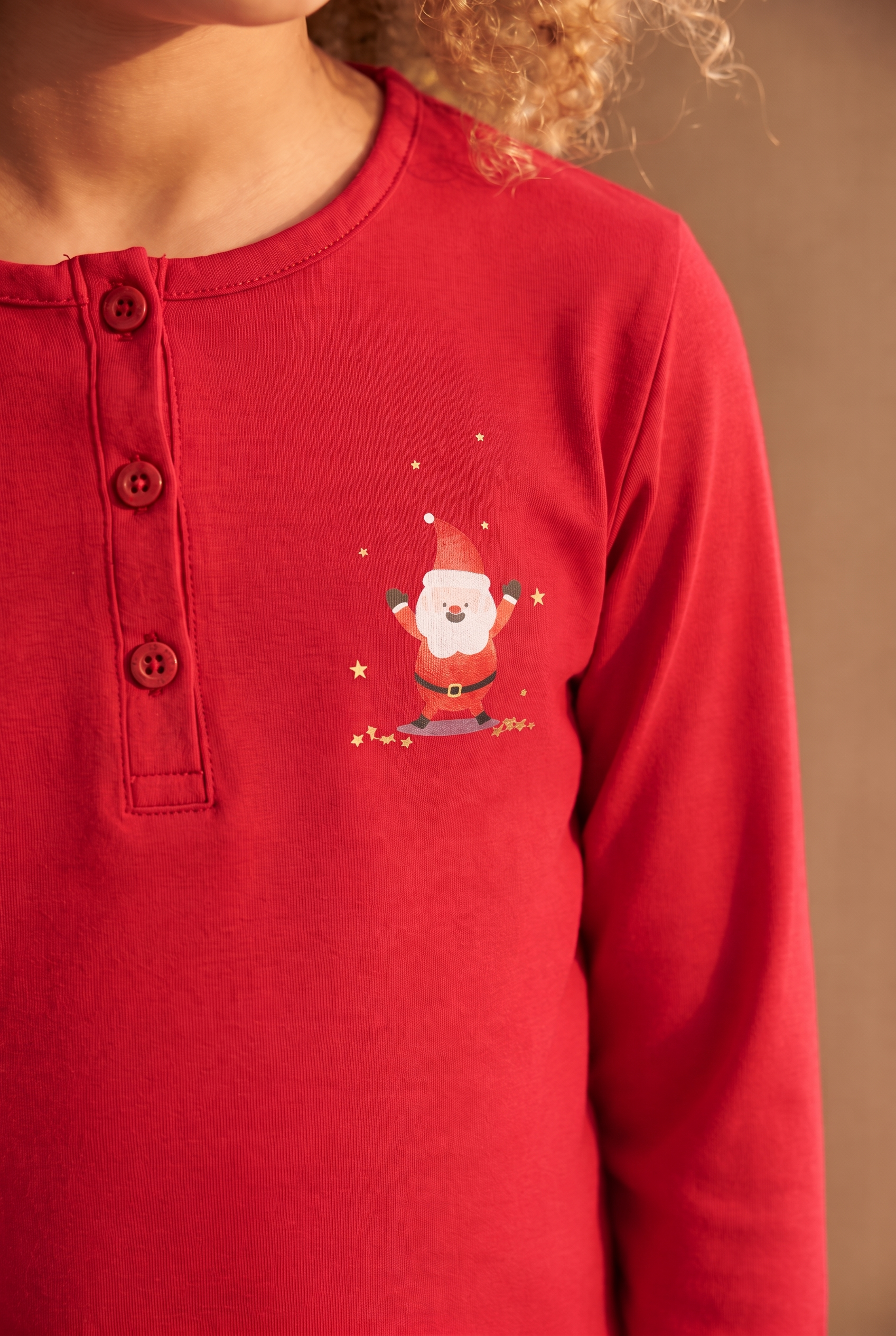 Kız Çocuk Dear Santa Ekoseli Pijama Takımı Kırmızı