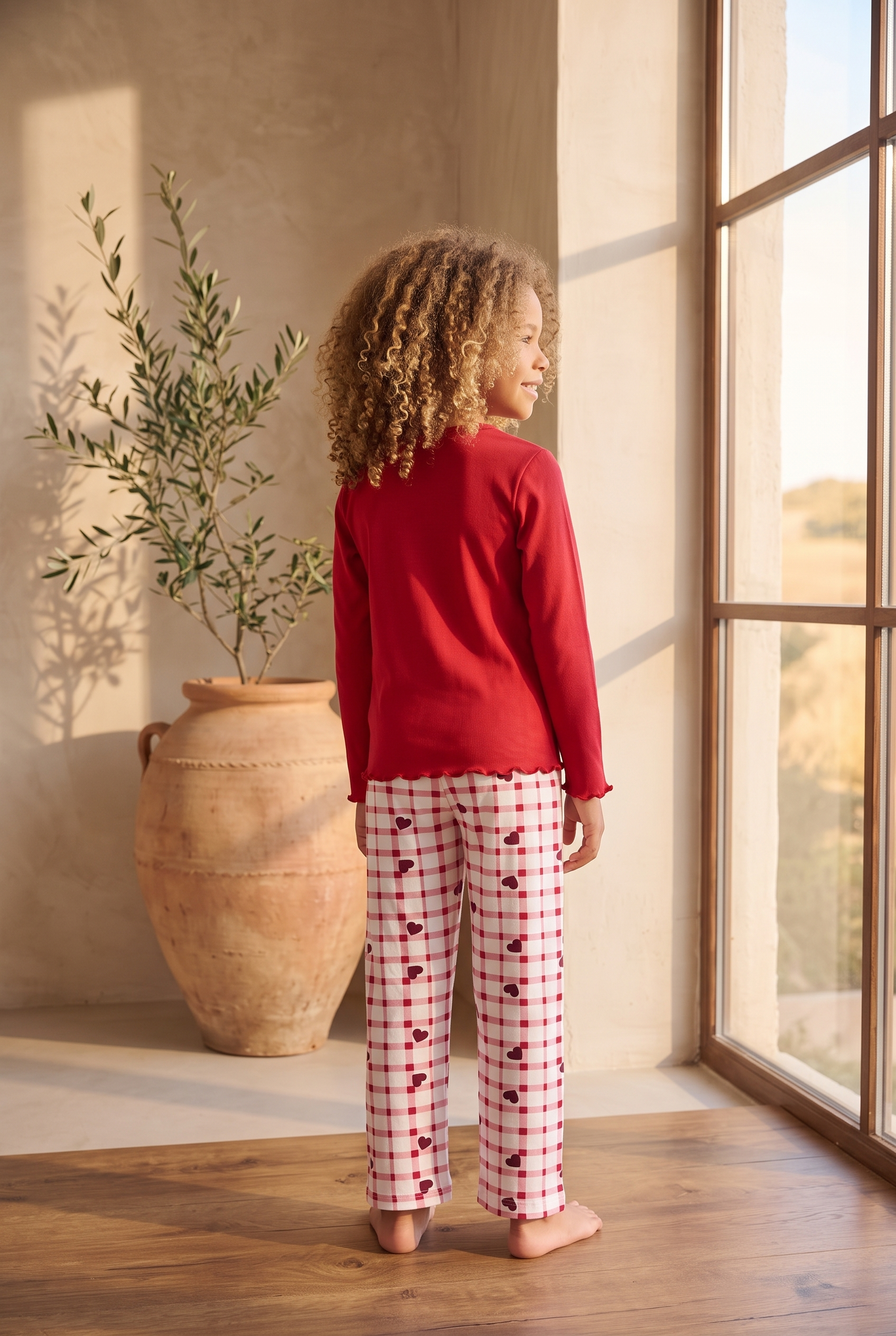 Kız Çocuk Dear Santa Ekoseli Pijama Takımı Kırmızı