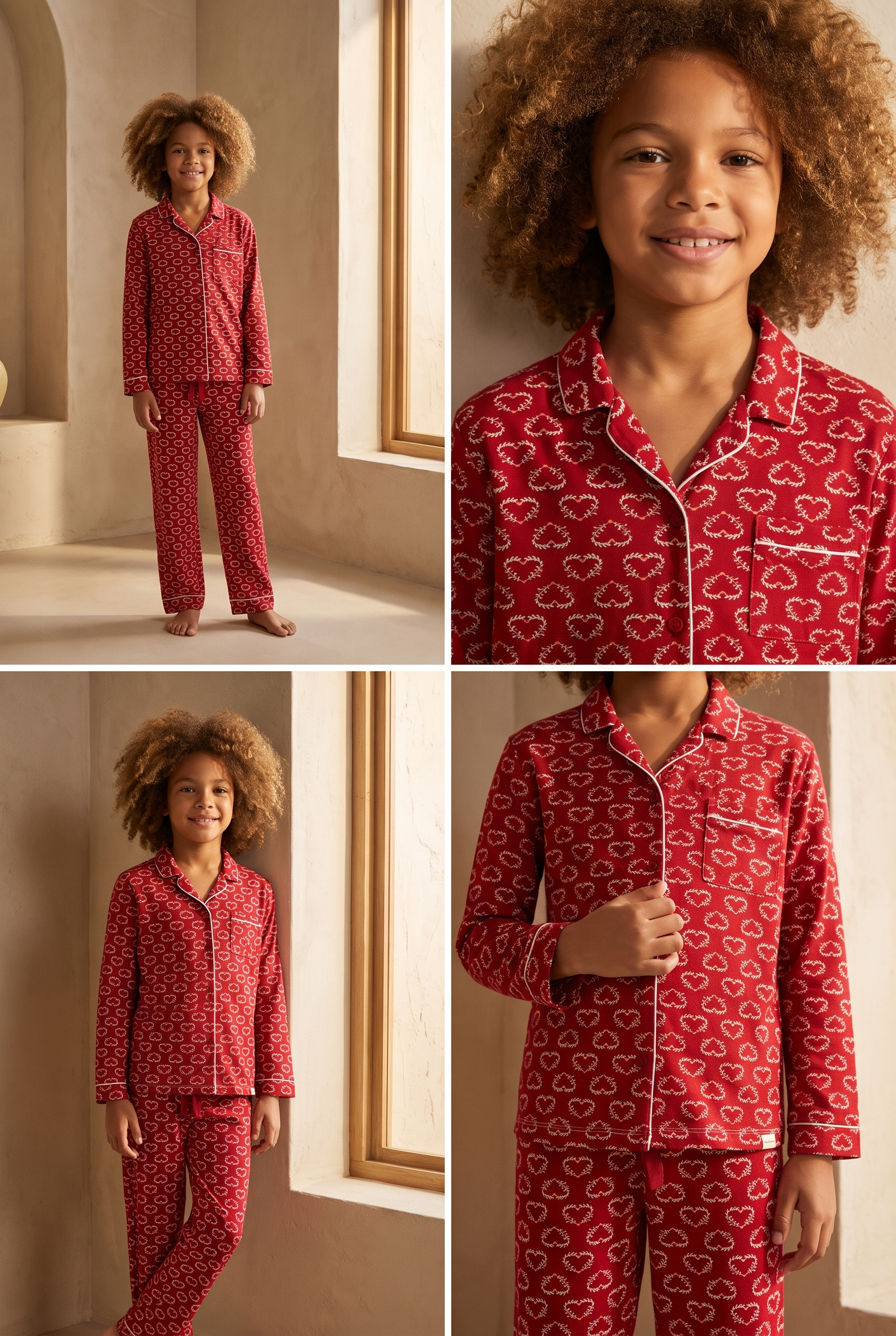 Kız Çocuk Dear Santa Kalpli Pijama Takımı Kırmızı