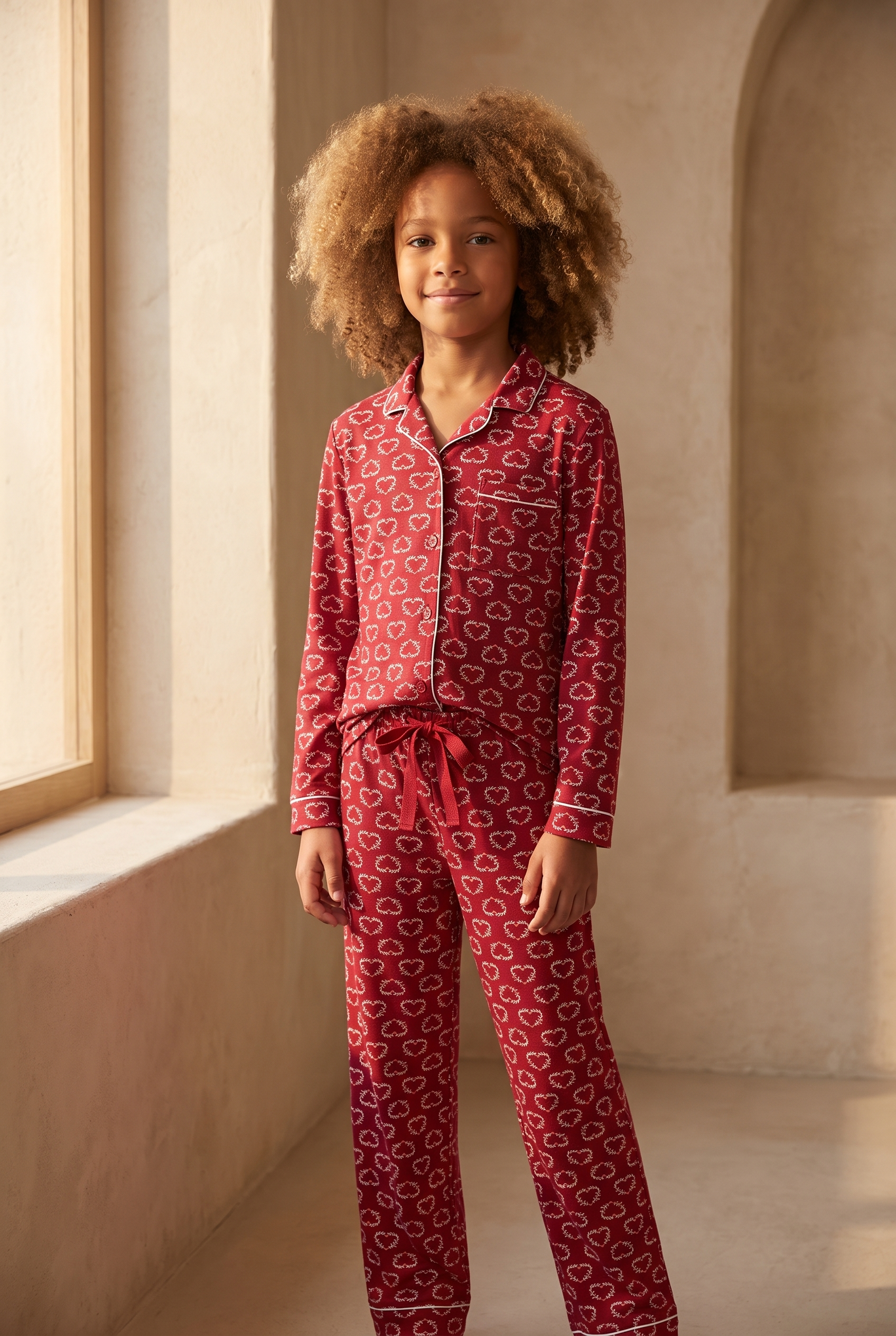 Kız Çocuk Dear Santa Kalpli Pijama Takımı Kırmızı
