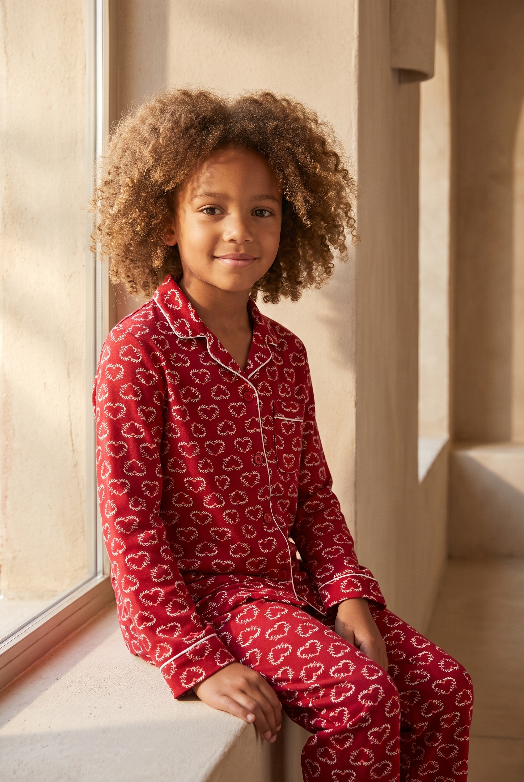 Kız Çocuk Dear Santa Kalpli Pijama Takımı Kırmızı