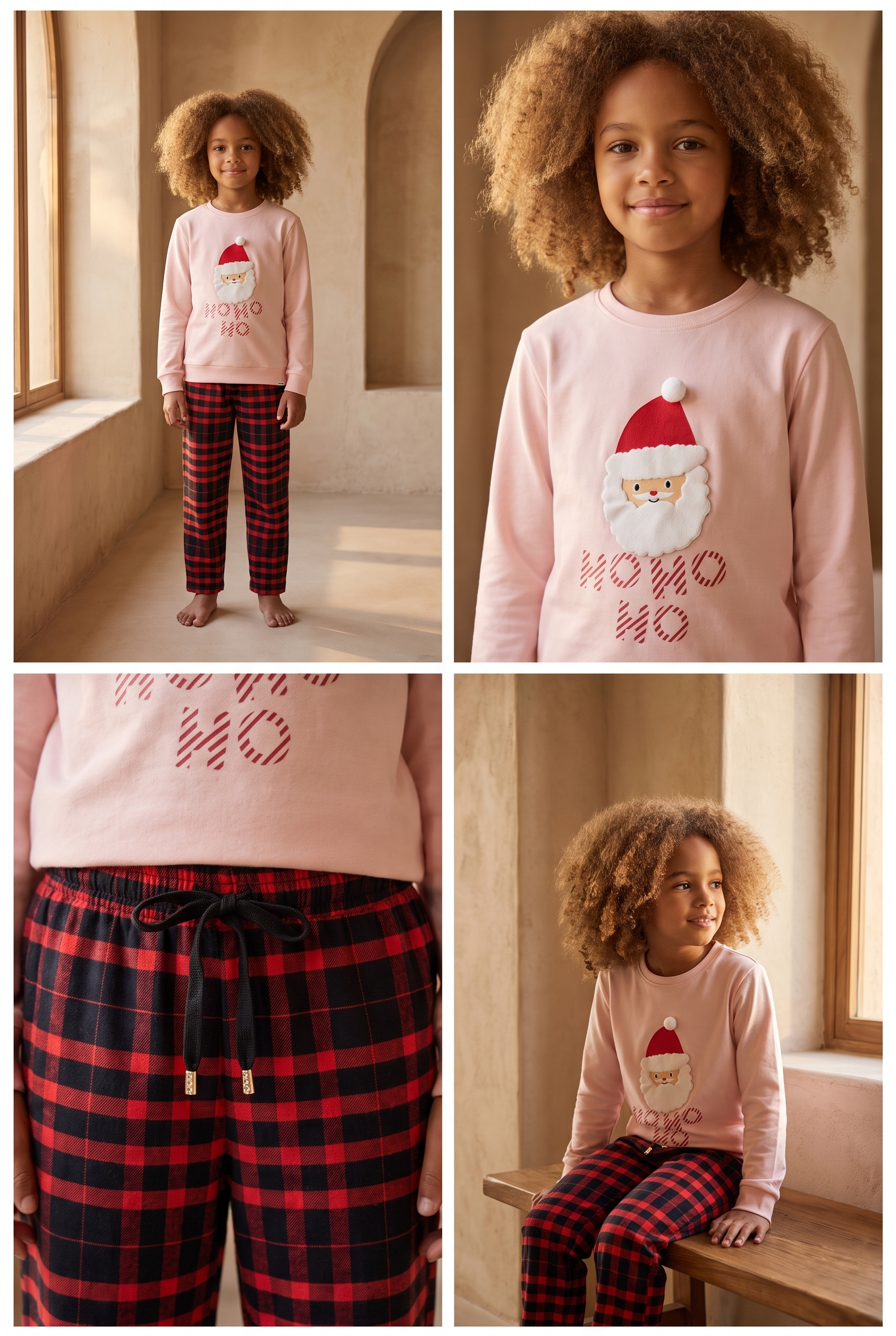 Kız Çocuk Dear Santa Noel Baba Figürlü Pijama Takımı Pembe