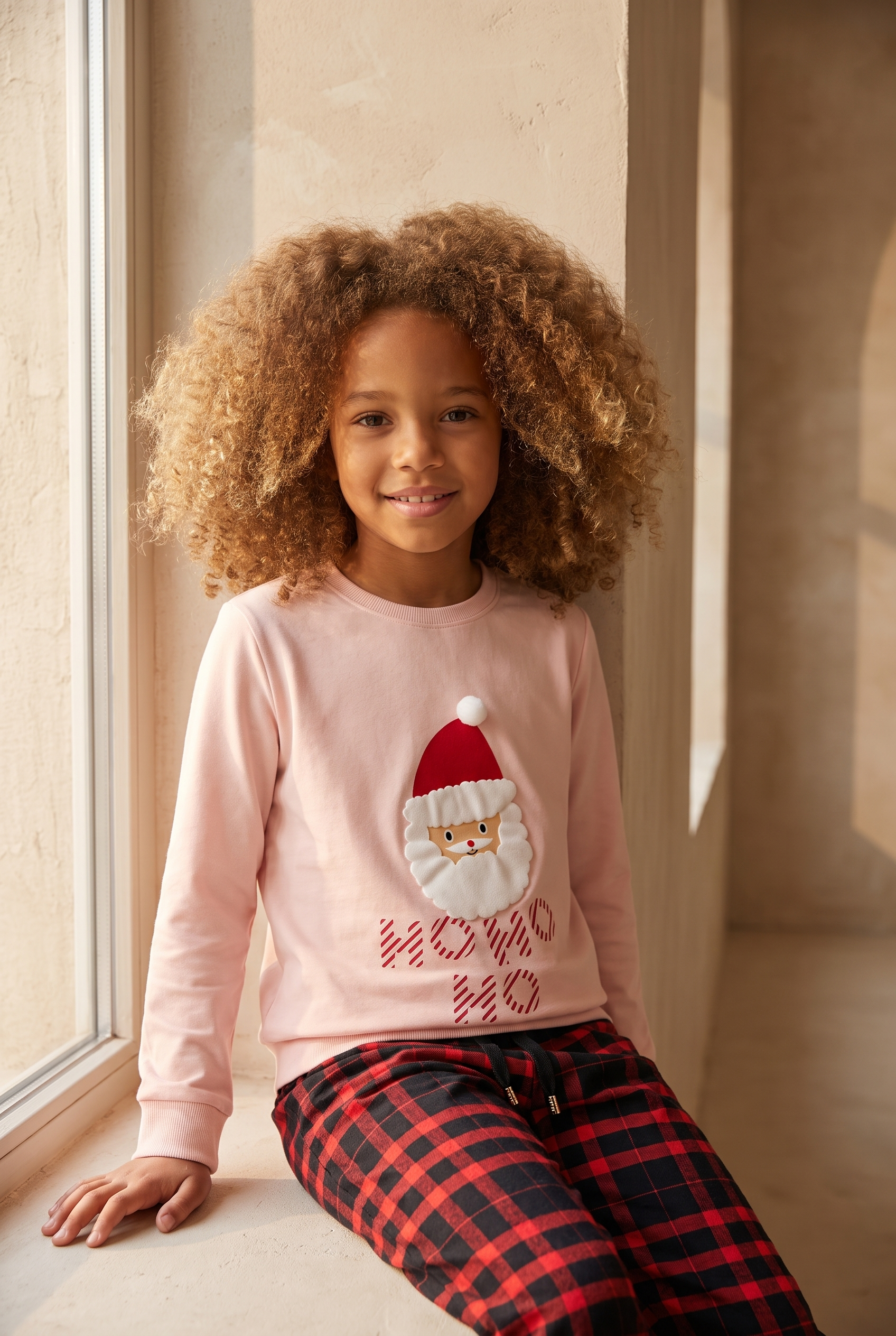 Kız Çocuk Dear Santa Noel Baba Figürlü Pijama Takımı Pembe