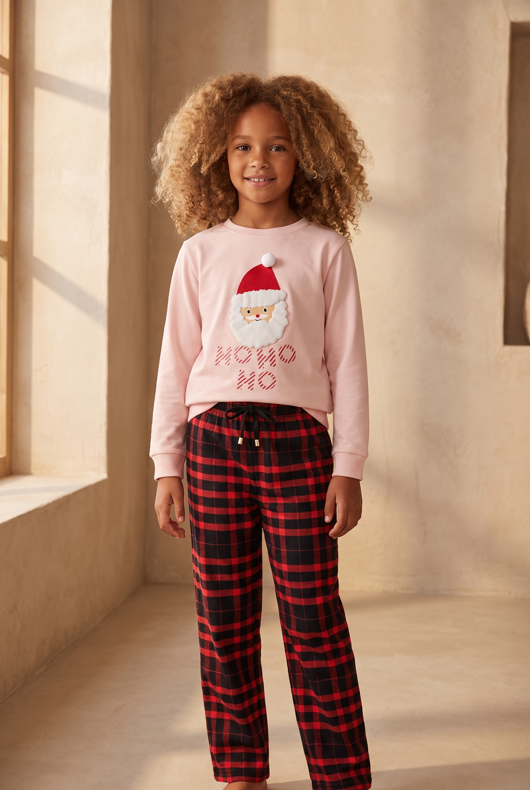 Kız Çocuk Dear Santa Noel Baba Figürlü Pijama Takımı Pembe